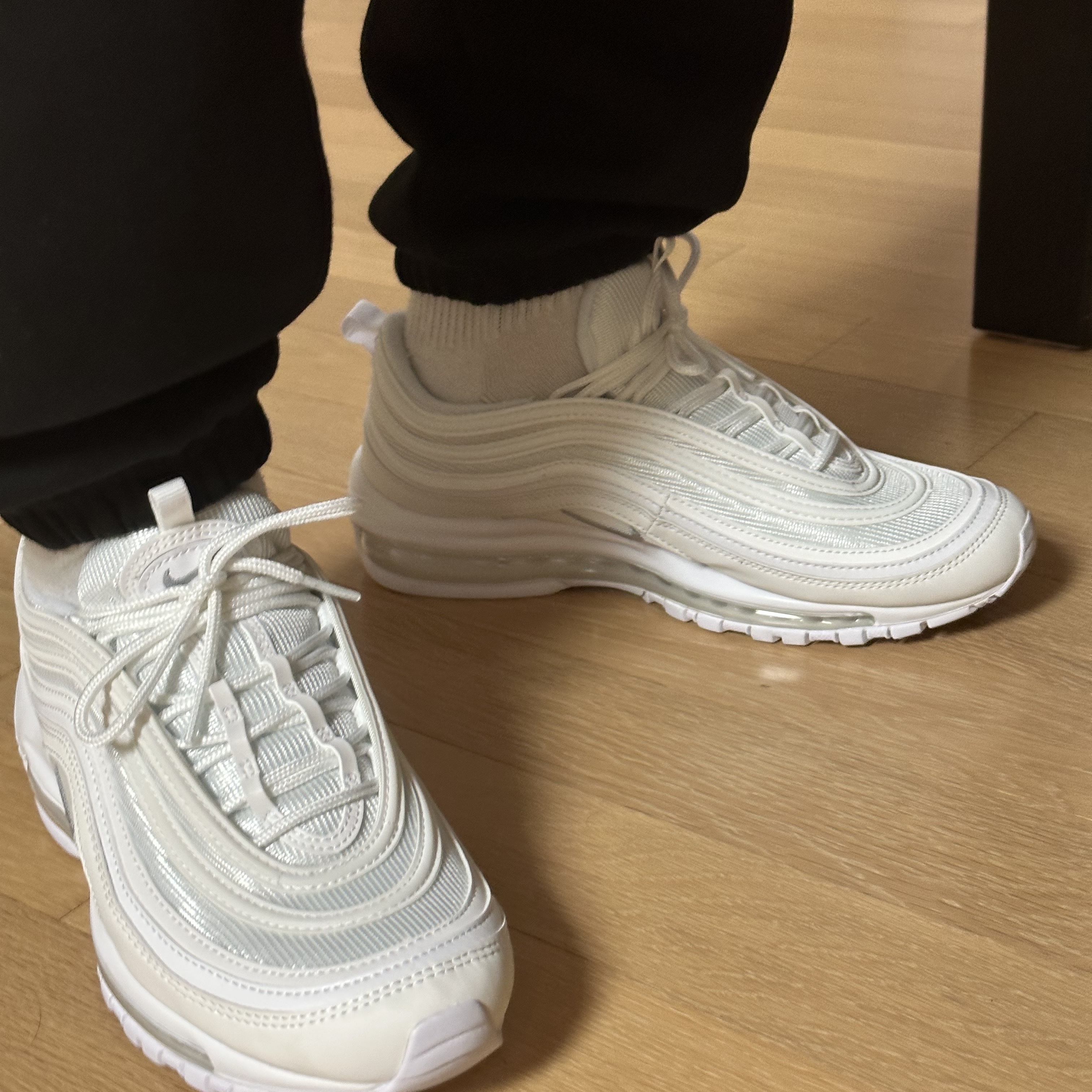 Nike Air Max 97 Triple White Wolf Grey, IAB Studio Sweatpants Black White - 23SS 착용 스타일 - 2