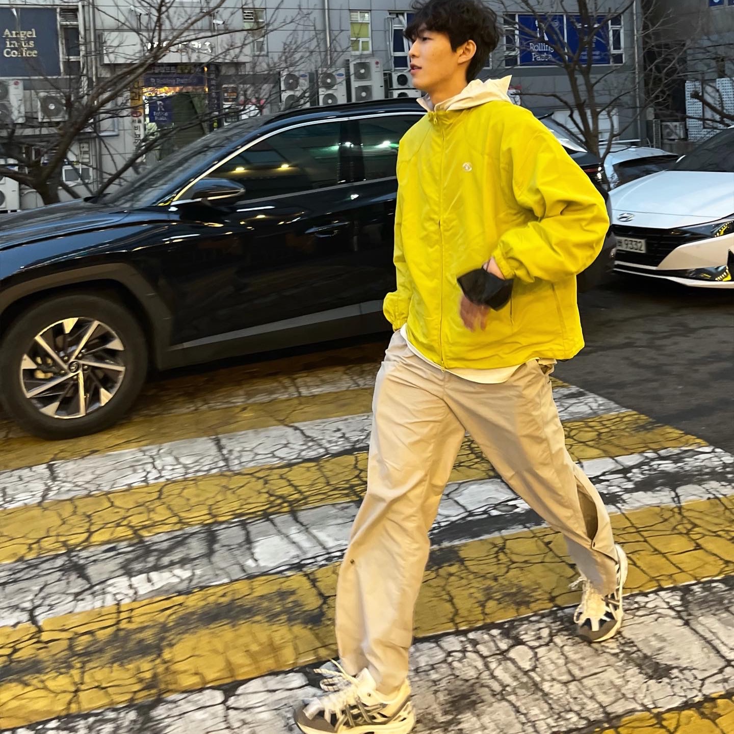 Sansan Gear Docking Jacket Lime - 22FW, Asics Gel-Sonoma 15-50 French Blue 착용 스타일 - 1