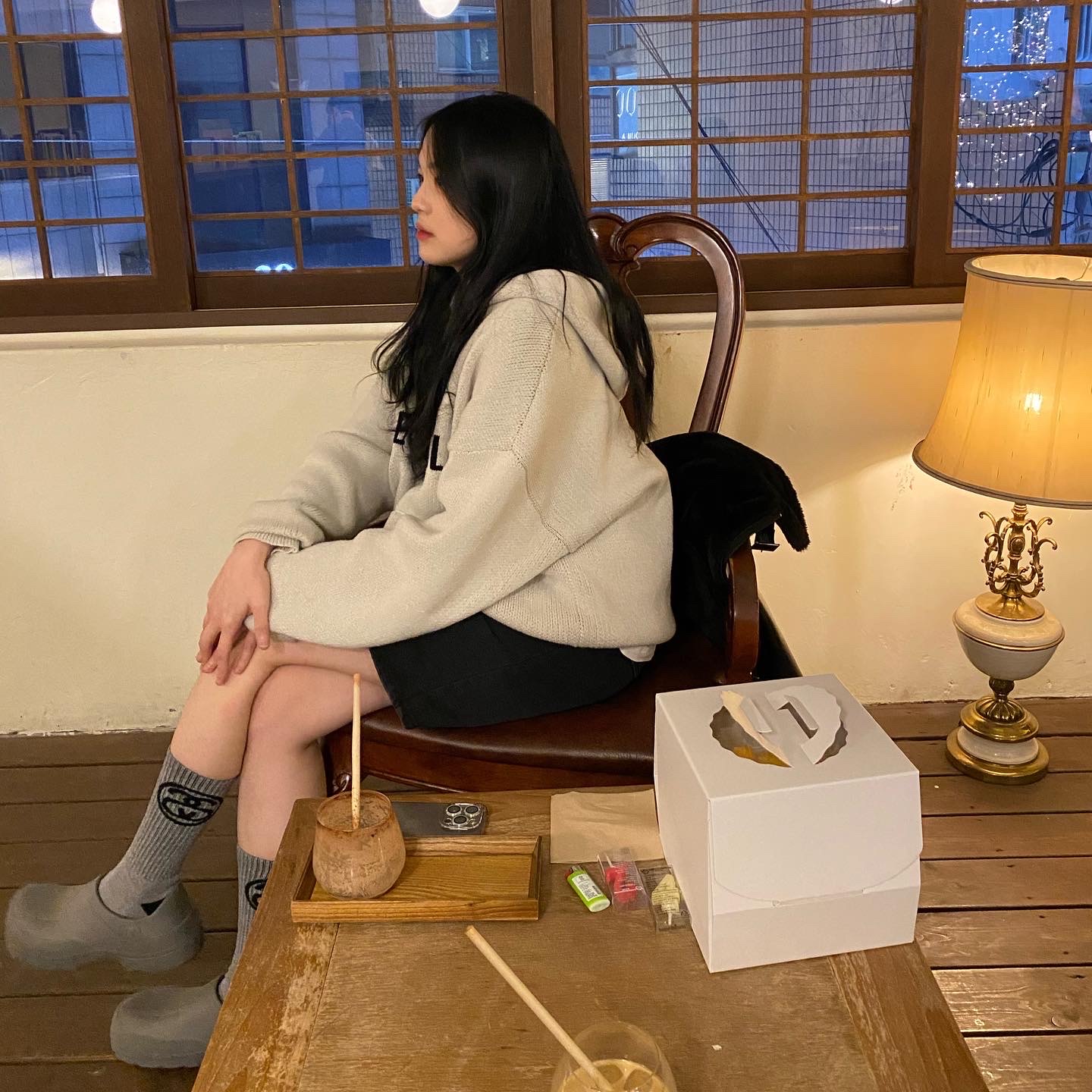 Essentials Knit Hoodie Oatmeal - 20FW 착용 스타일 - 1