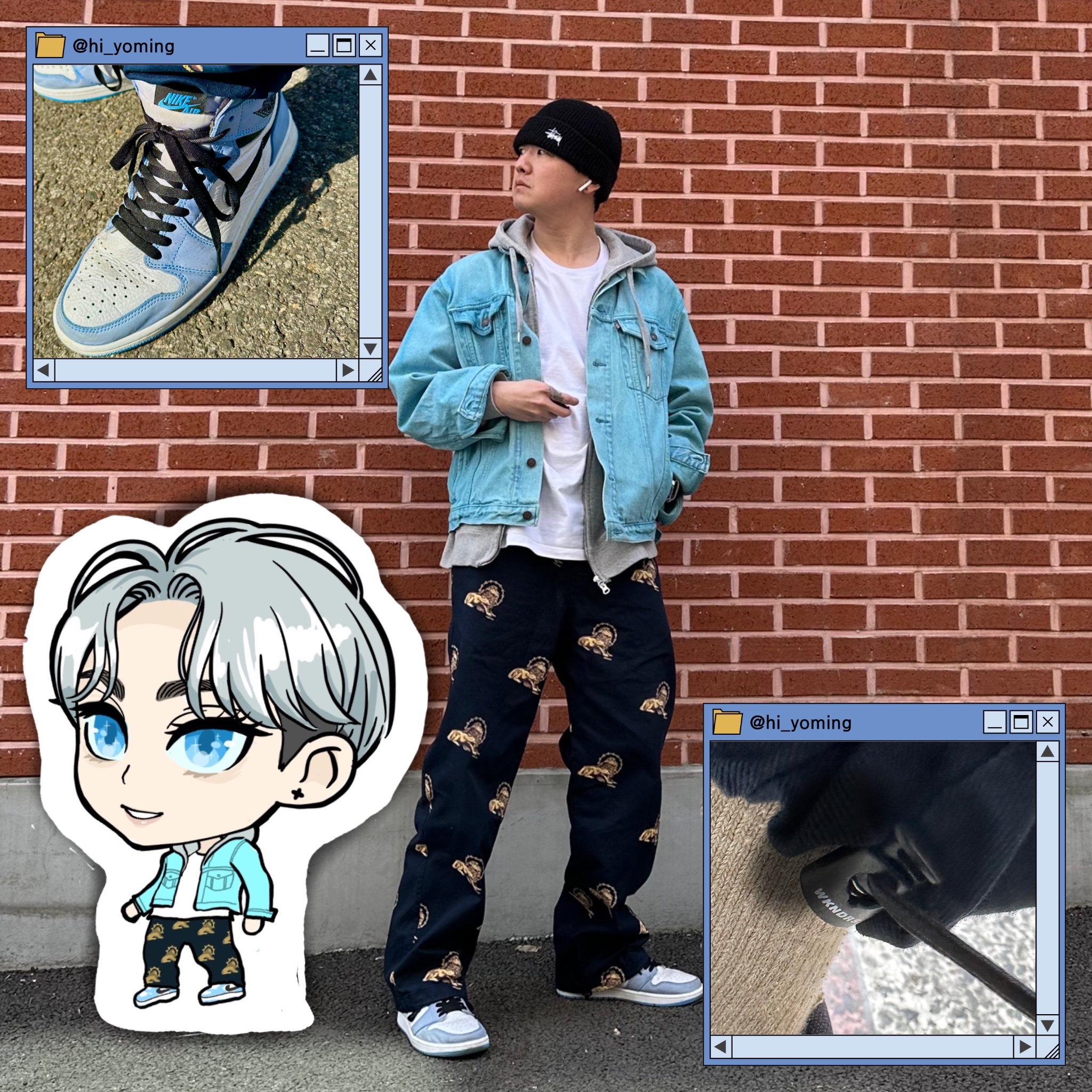 Jordan 1 Retro High OG University Blue, Stussy Basic Cuff Beanie Black 착용 스타일