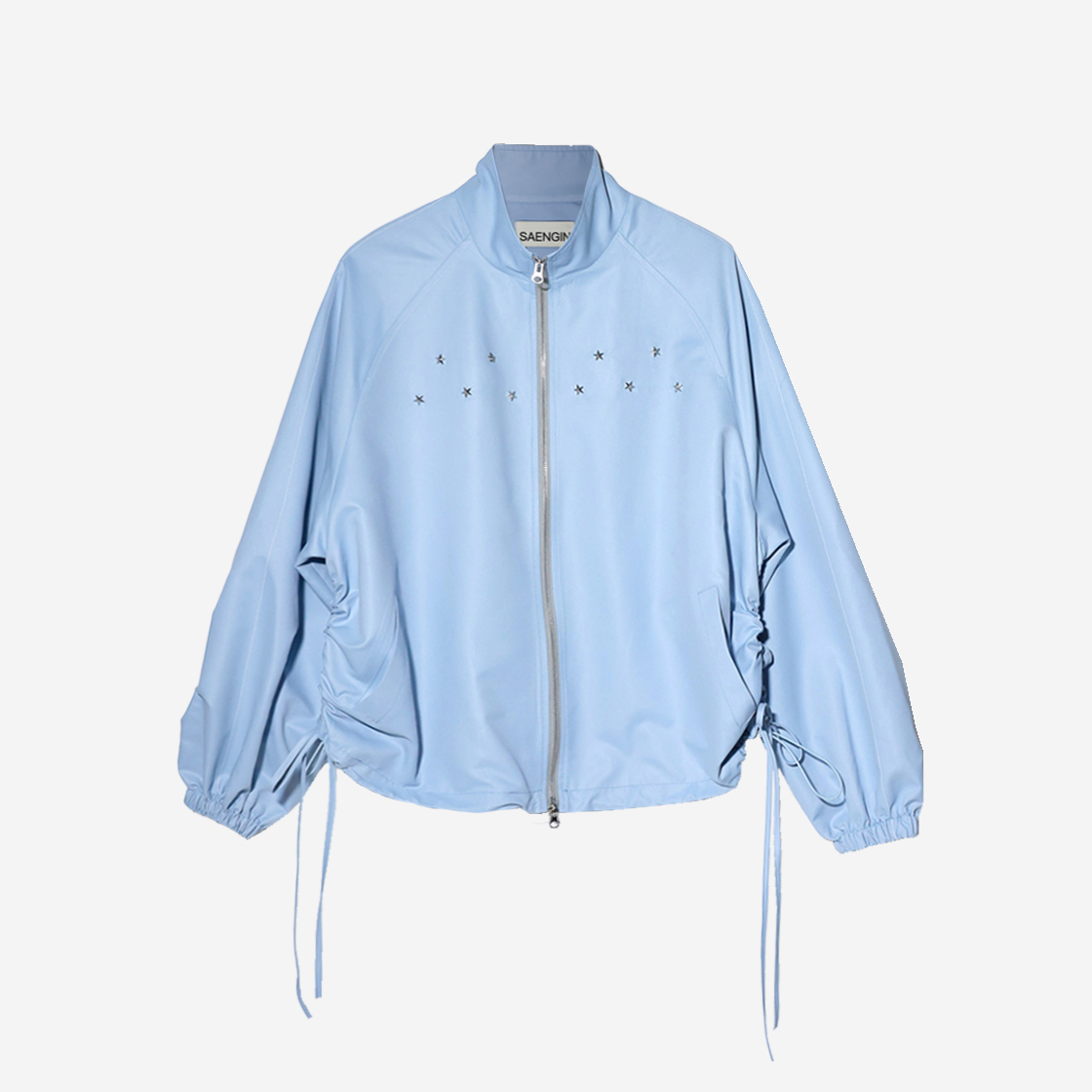 23_SS_OT_00001_BL Saenginstudios Women Shirring Ribbet Windbreaker Blue