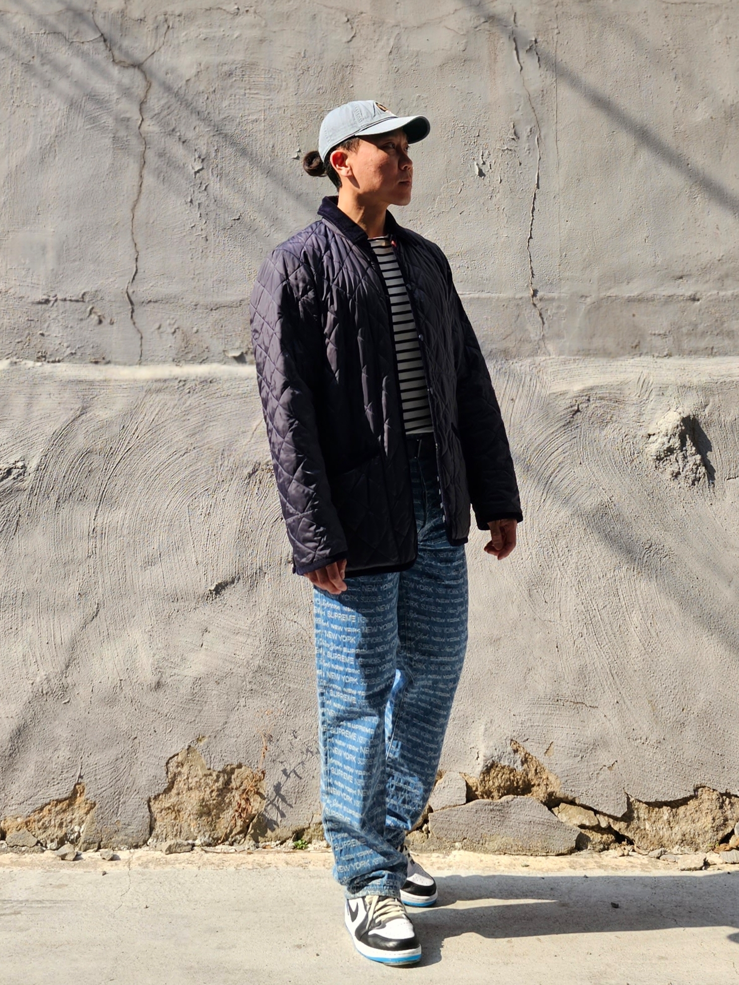 Double RL Garment Dyeing Twill Ball Cap Blue, Supreme Multi Type Jacquard Regular Jean Blue - 22FW 착용 스타일 - 1