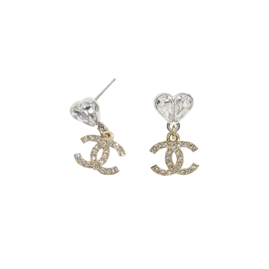 (W) Chanel Pendant Earrings Metal Strass & Silver Gold Crystal
