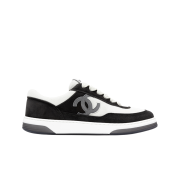 (W) Chanel Sneakers Suede Kidskin & Black White
