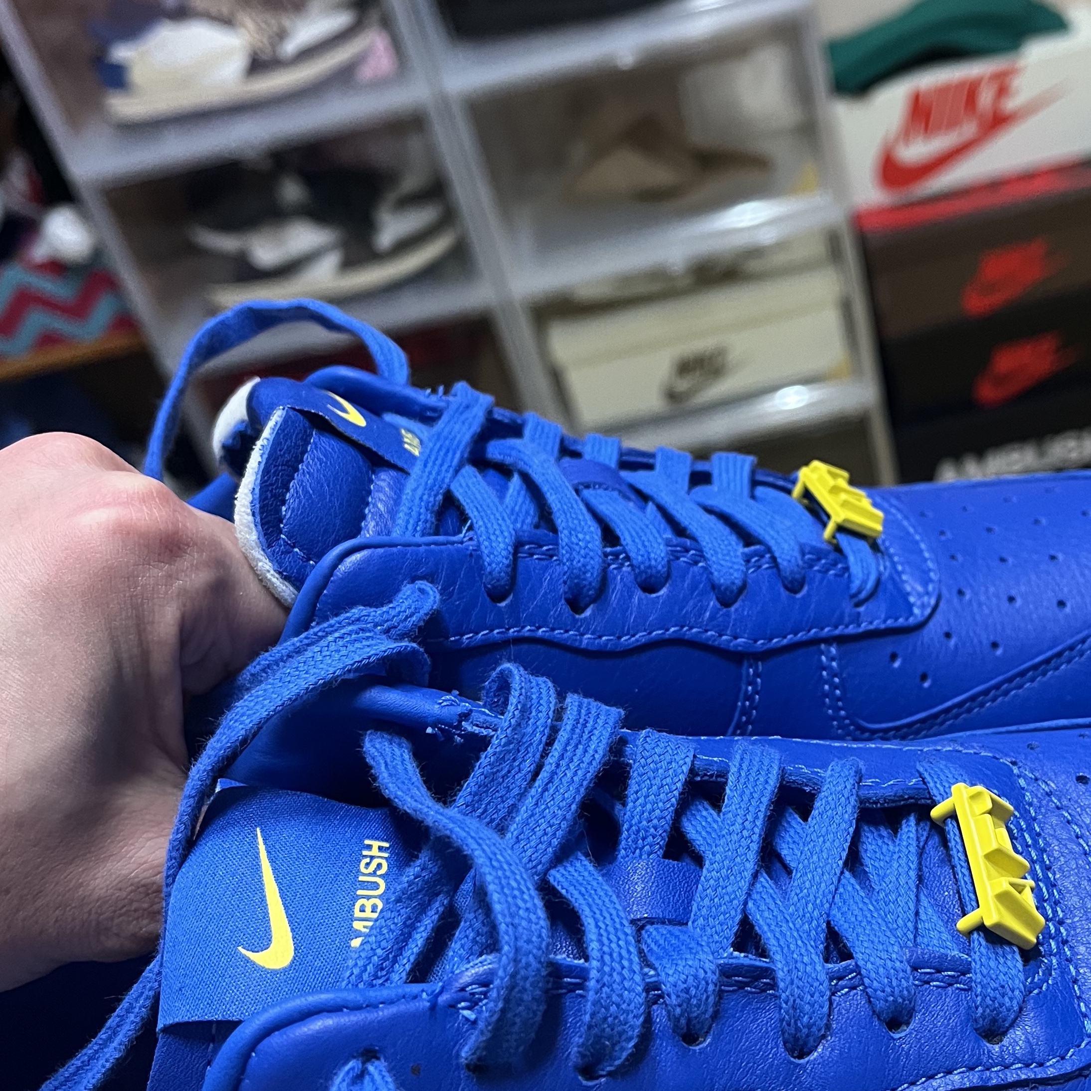 Nike x Ambush Air Force 1 Low SP Game Royal and Vivid Sulfur 착용 스타일