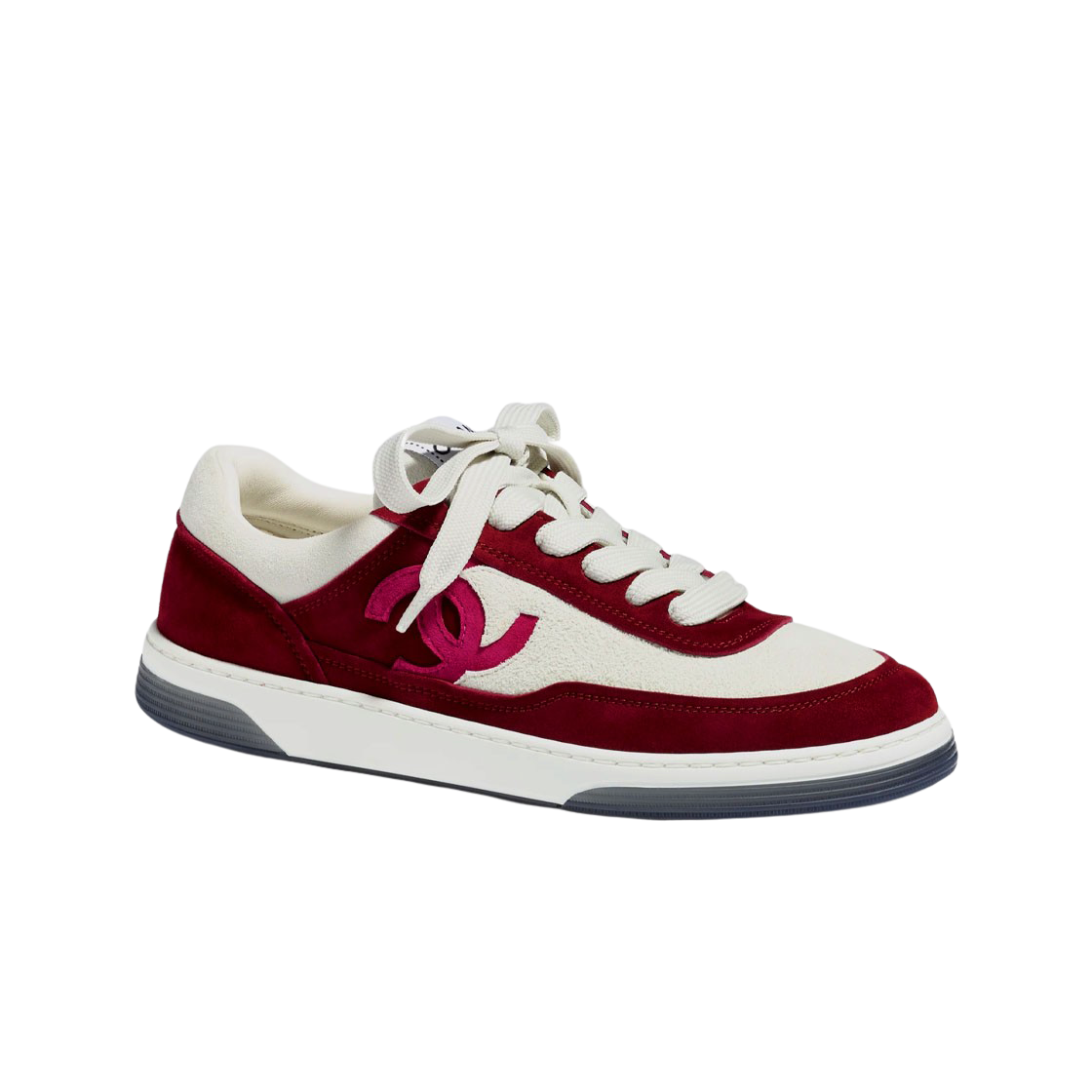 (W) 샤넬 스니커즈 스웨이드 키드스킨 & 버건디 화이트((W) Chanel Sneakers Suede Kidskin & Burgundy White) - 1