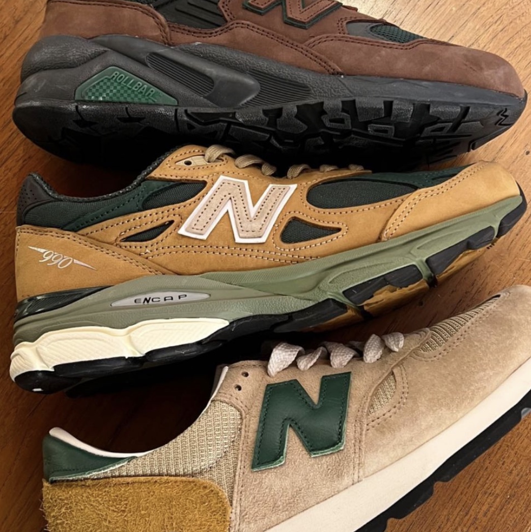 New Balance 990v3 Made in USA Tan Green 착용 스타일