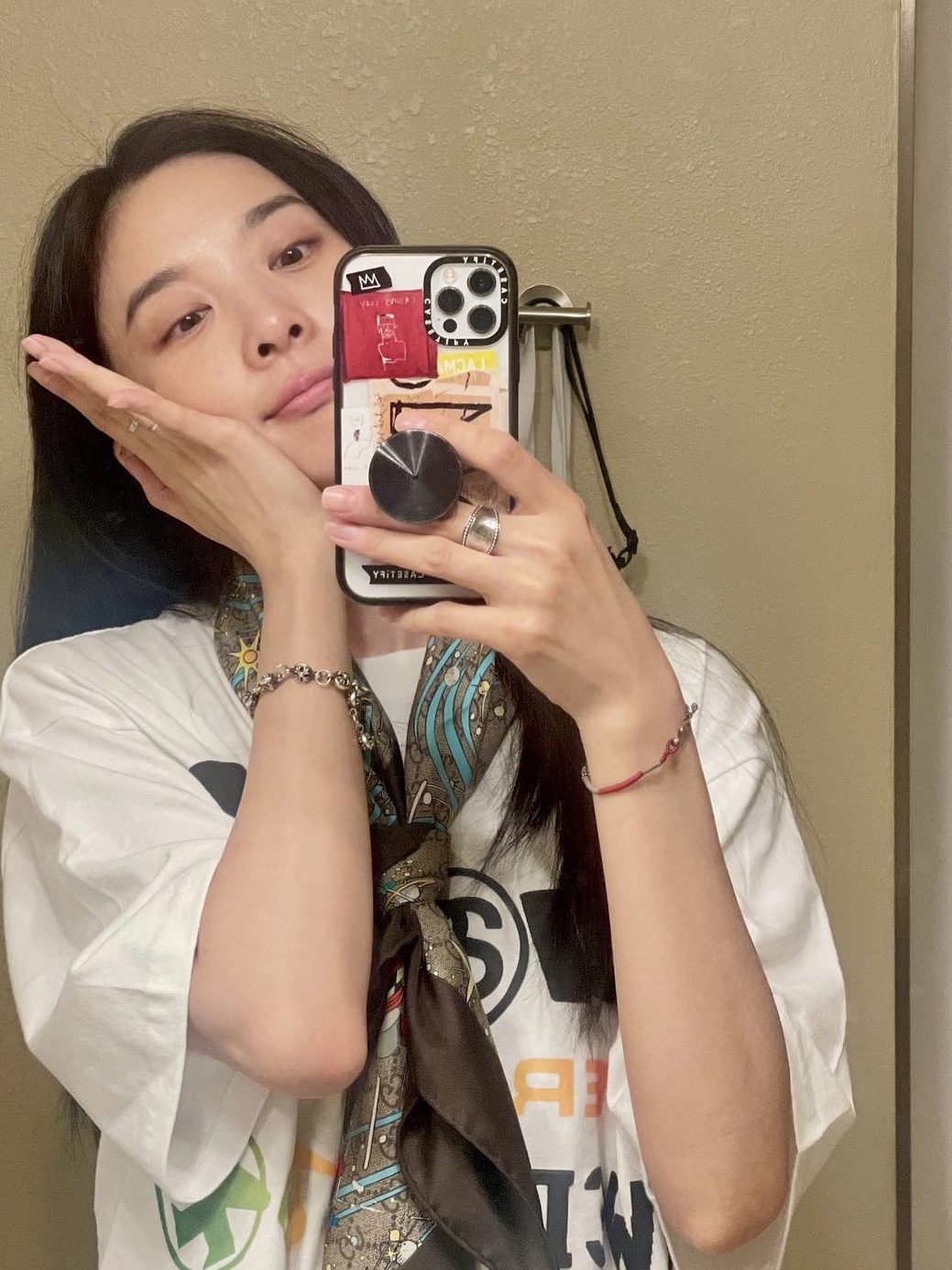 Stussy x Cactus Plant Flea Market International T-Shirt White 착용 스타일 - 1