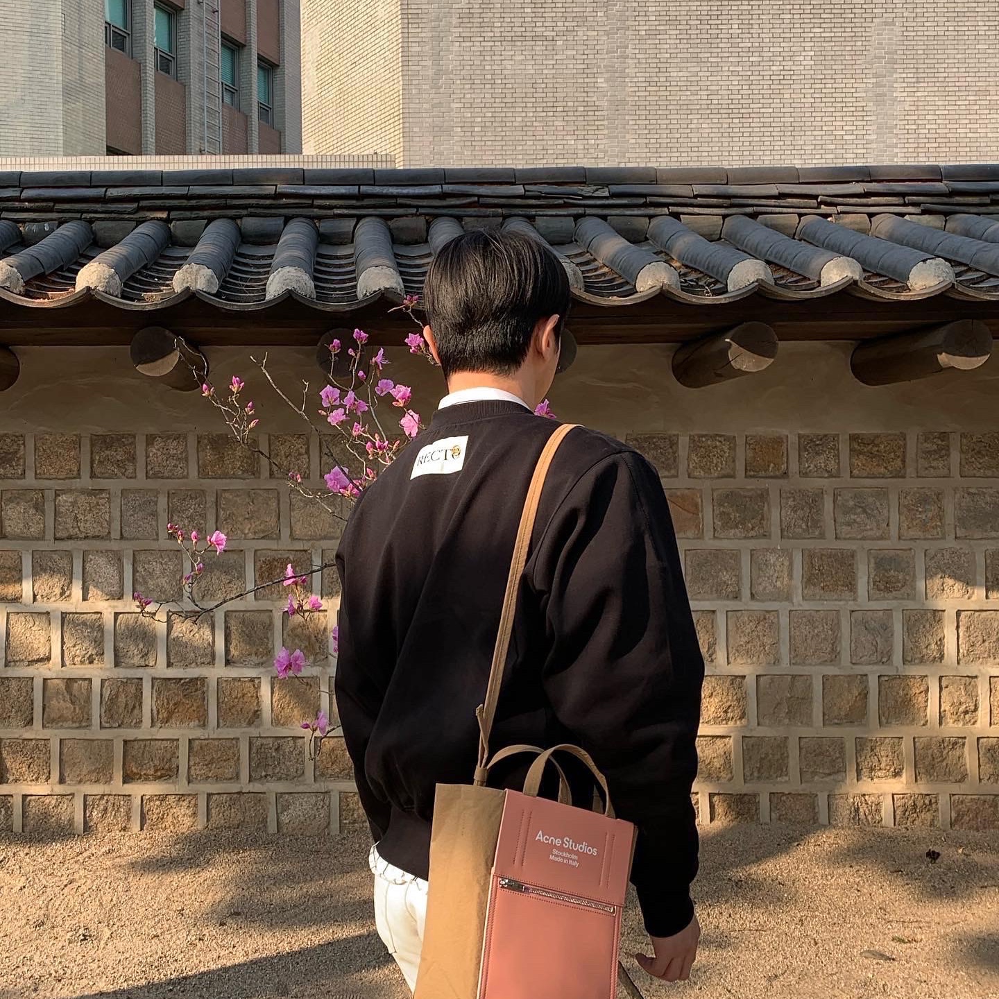 Acne Studios Baker Out Mini Tote Bag Brown Pink 착용 스타일 - 2