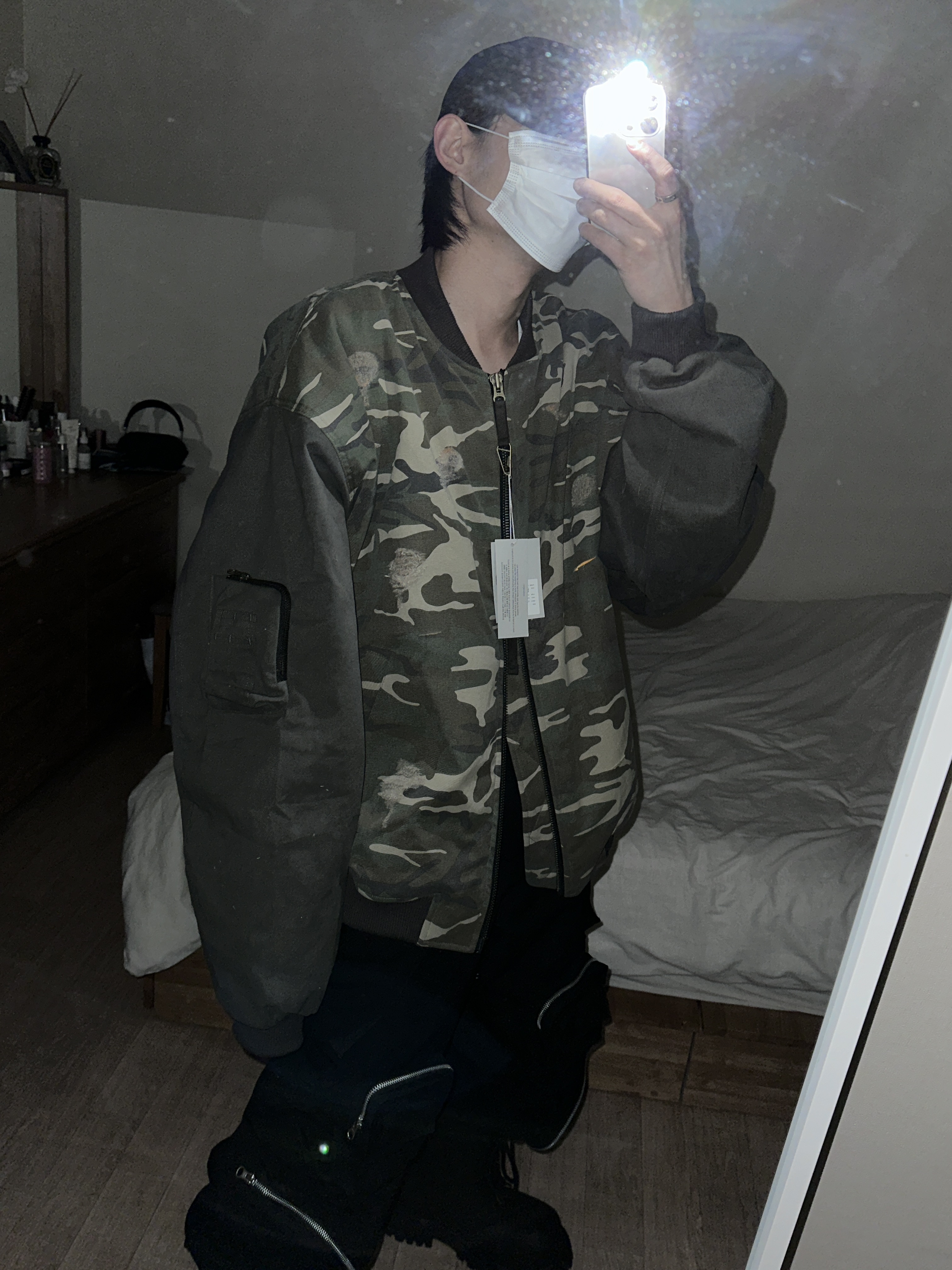 Undermycar Vetek Camouflage Destroyed Bomber Kombu - 23SS, Undermycar Stuttgart Vintage Washing Ball Cap Black Red - 22SS 착용 스타일 - 4
