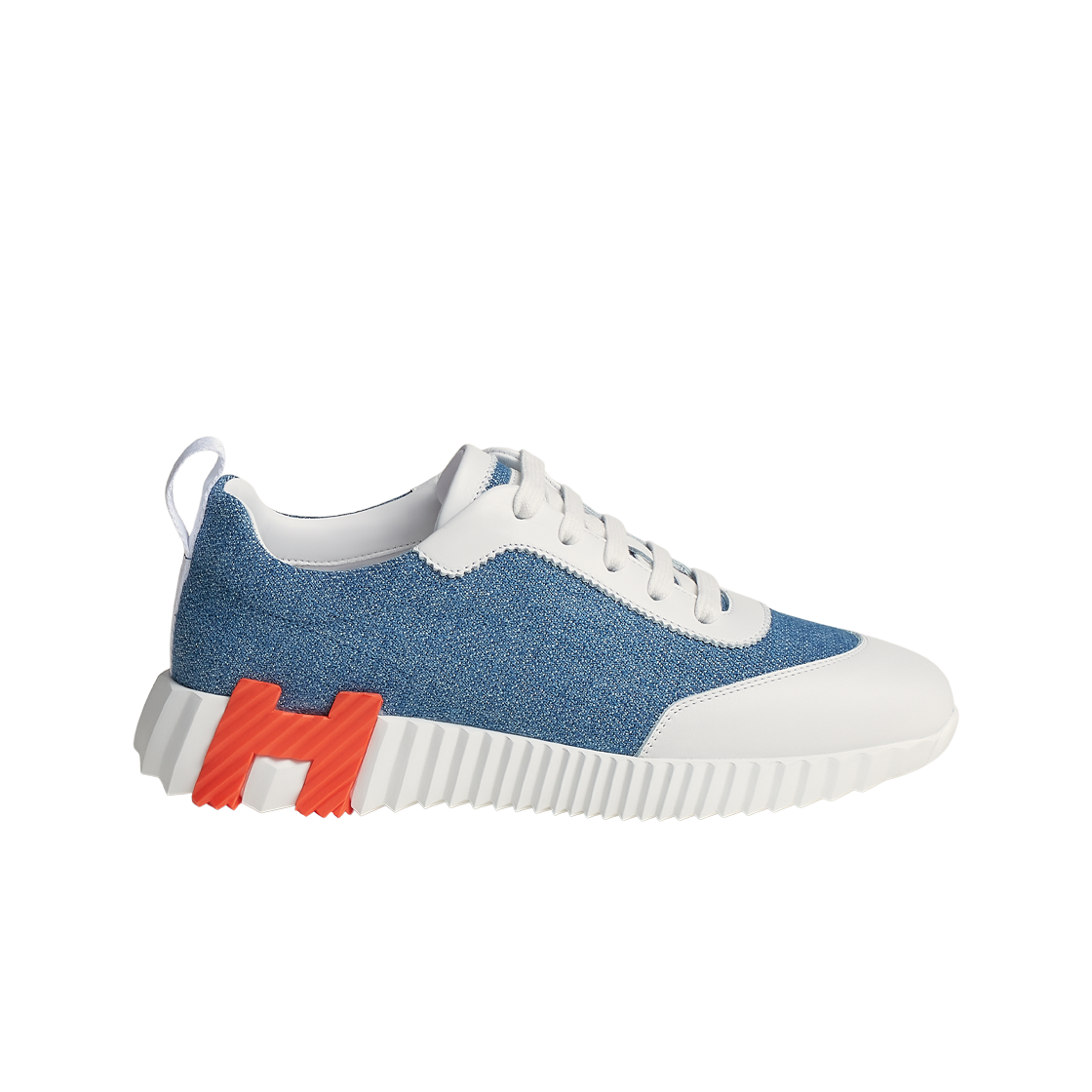 (W) 에르메스 바운싱 스니커즈 쉐브론 데님 스웨이드 고트스킨 & 블루 클레어 블랑((W) Hermes Bouncing Sneakers Chevron Denim Suede Goatskin & Bleu Clair Blanc) - 1