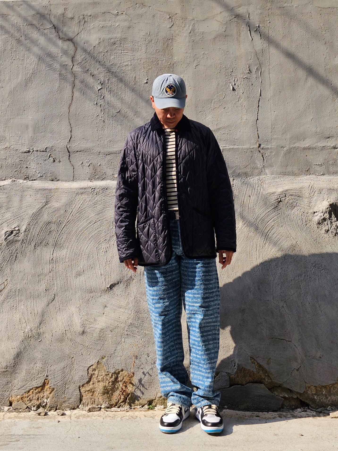 Double RL Garment Dyeing Twill Ball Cap Blue, Supreme Multi Type Jacquard Regular Jean Blue - 22FW 착용 스타일 - 2