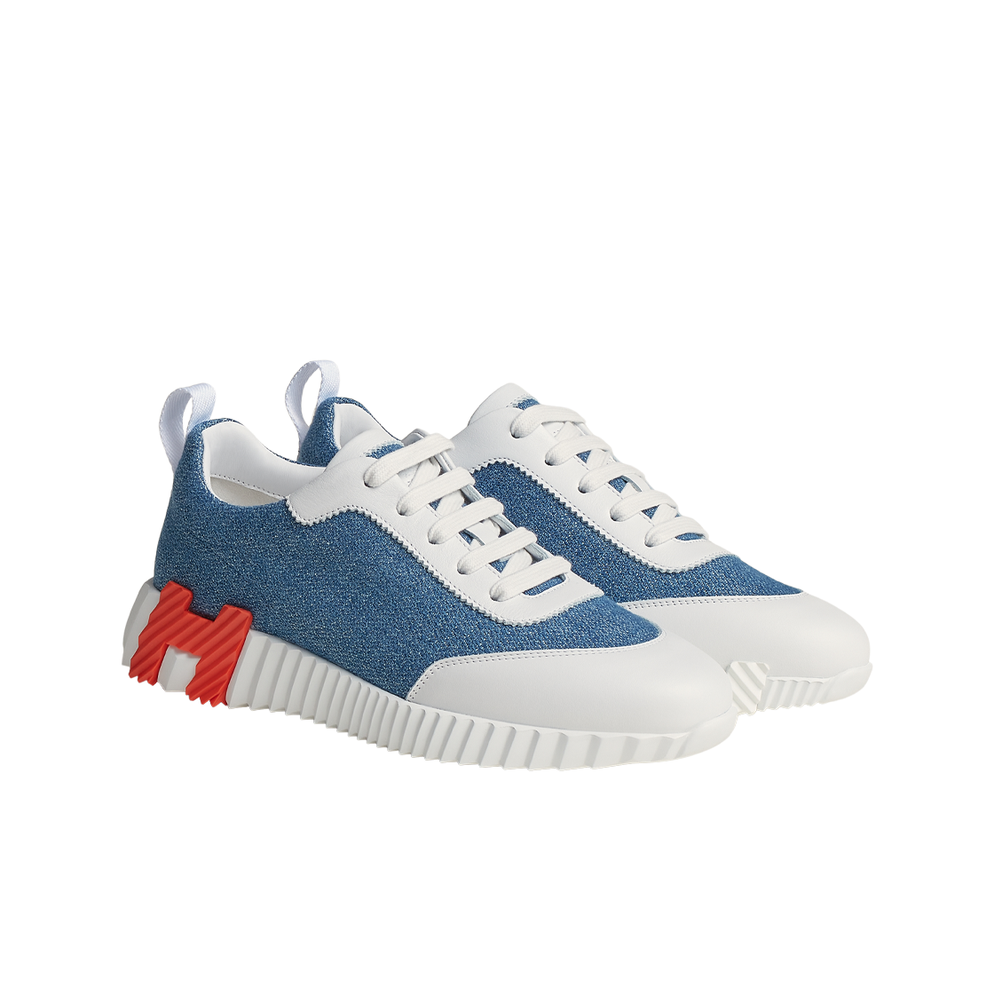 (W) 에르메스 바운싱 스니커즈 쉐브론 데님 스웨이드 고트스킨 & 블루 클레어 블랑((W) Hermes Bouncing Sneakers Chevron Denim Suede Goatskin & Bleu Clair Blanc) - 2