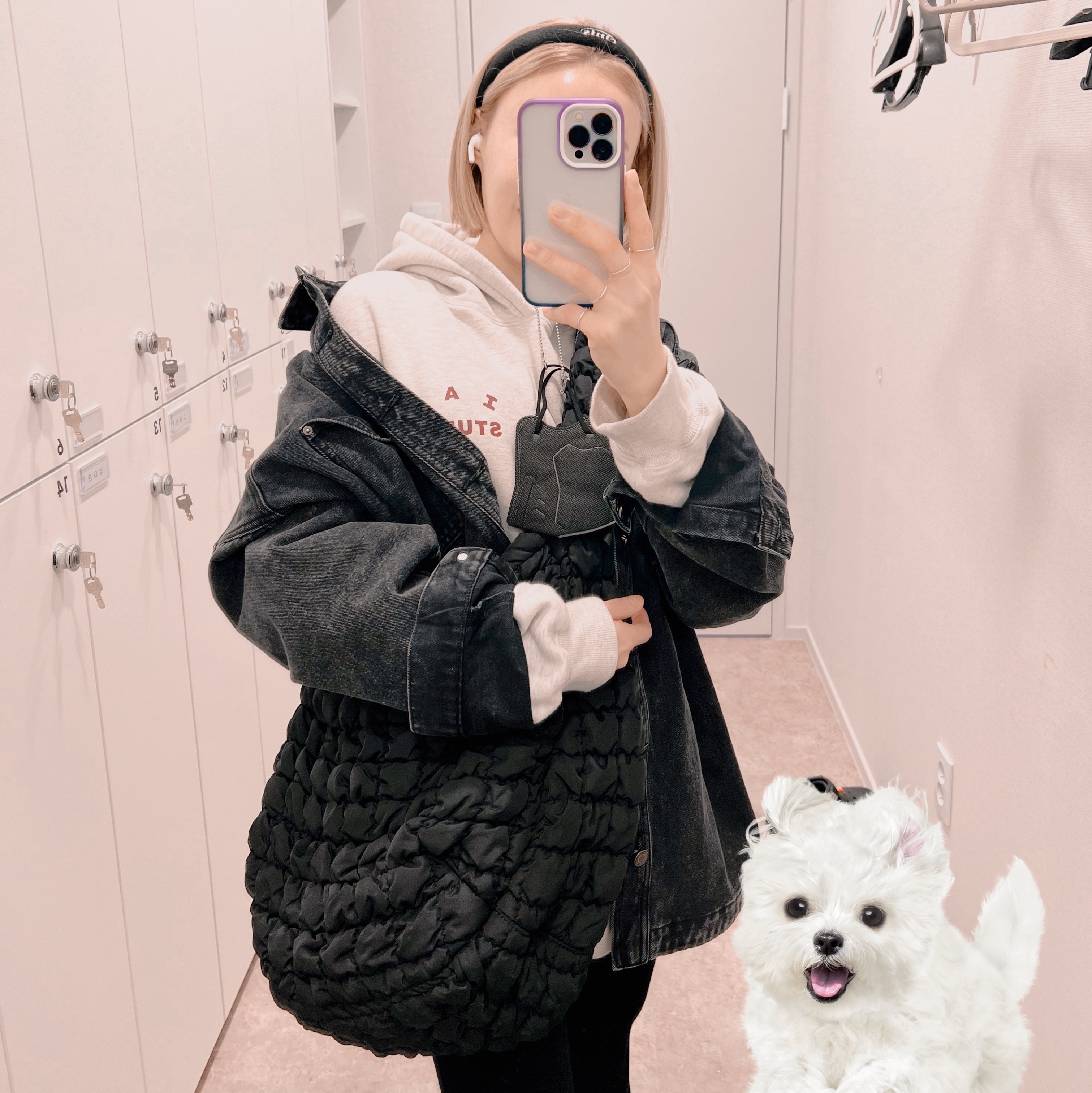 COS Quilted Oversized Shoulder Bag Black, IAB Studio Hoodie Oatmeal Burgundy 착용 스타일