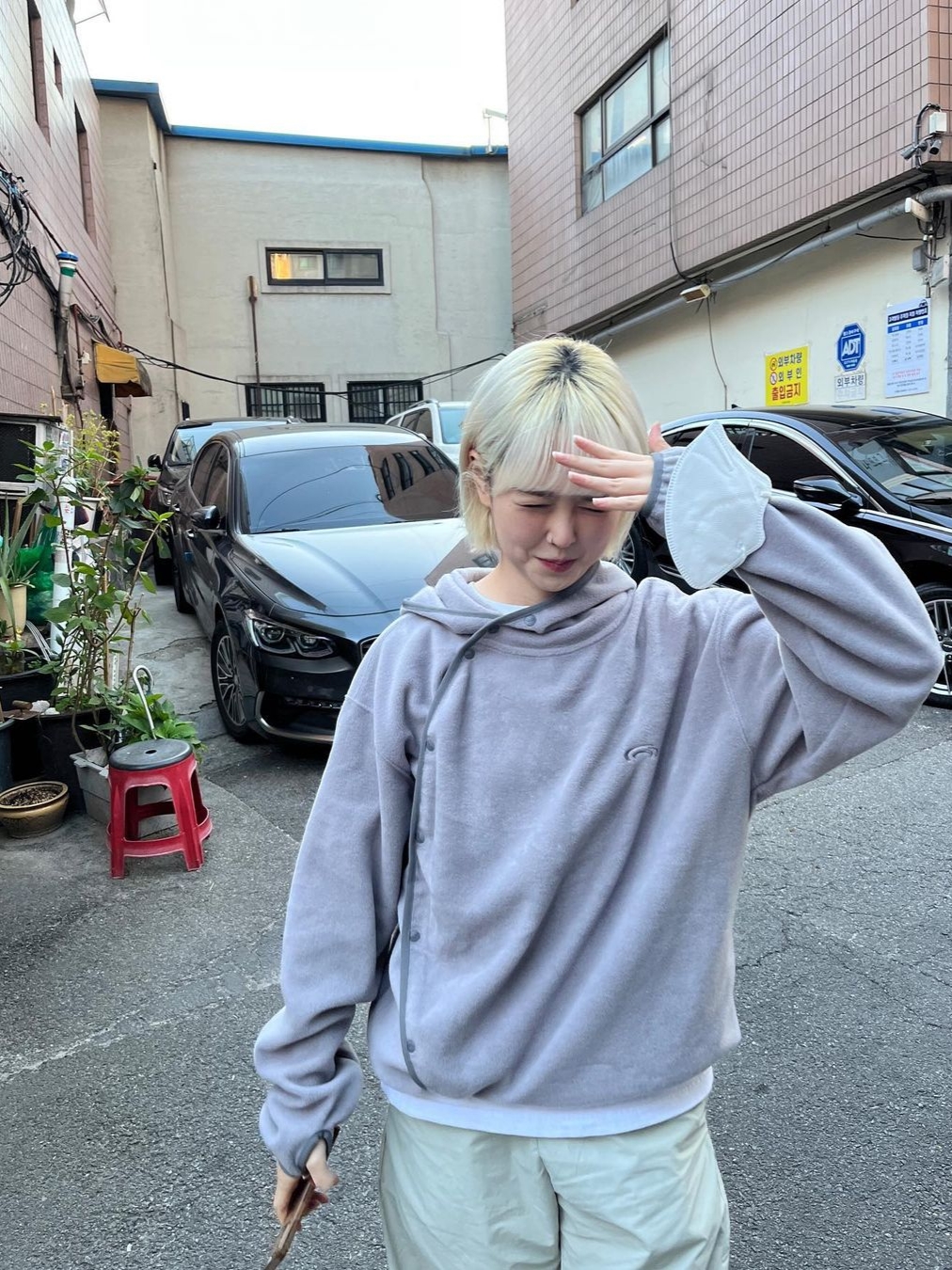 Art Of Field Side Snap Jersey Hooded Light Gray 착용 스타일 - 1