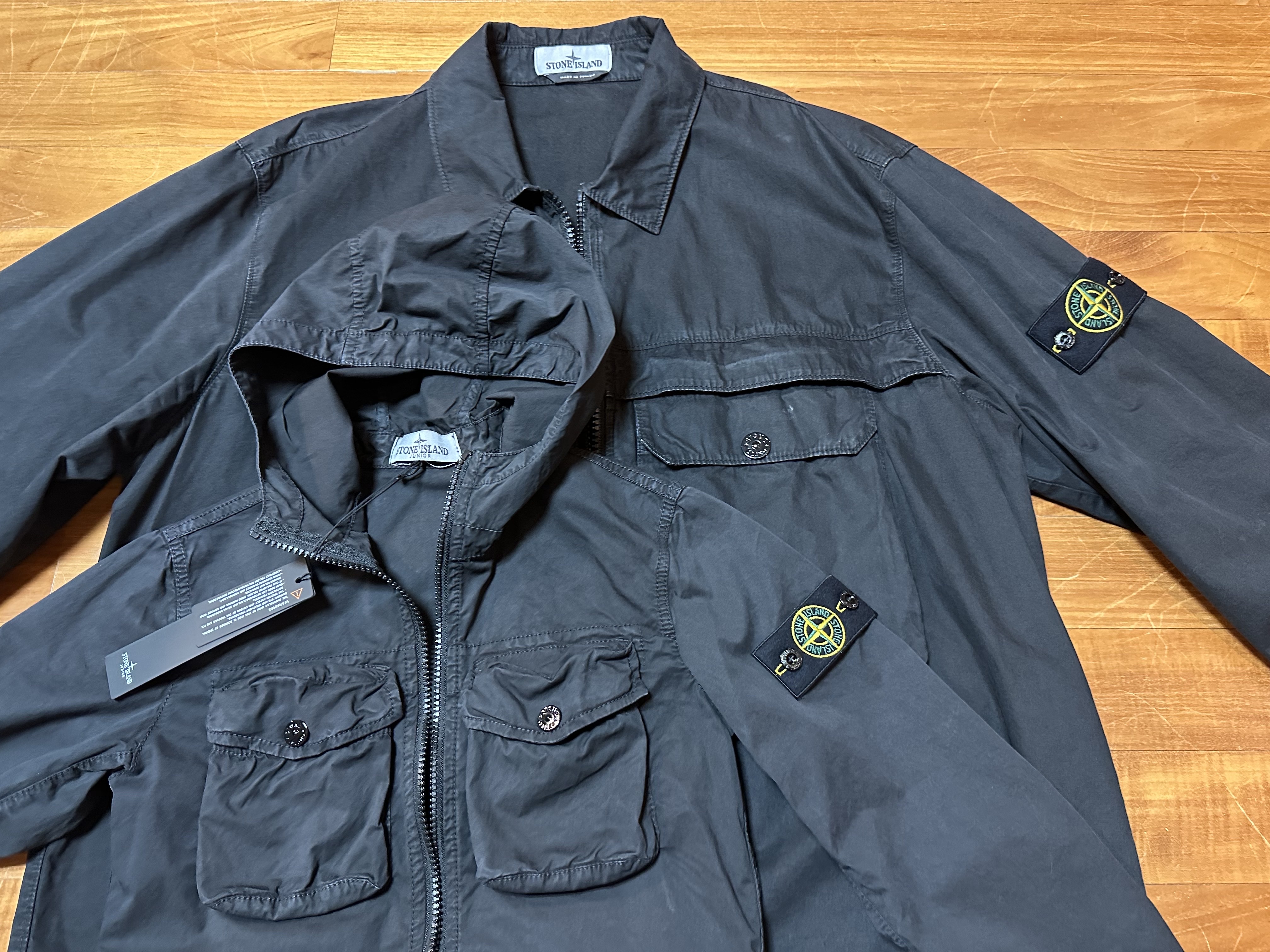 (Kids) Stone Island 10102 Garment Dyed Cotton Canvas Hooded Overshirt Black - 22FW, Stone Island 107WN T.CO+OLD Overshirt Black - 20FW 착용 스타일 - 1