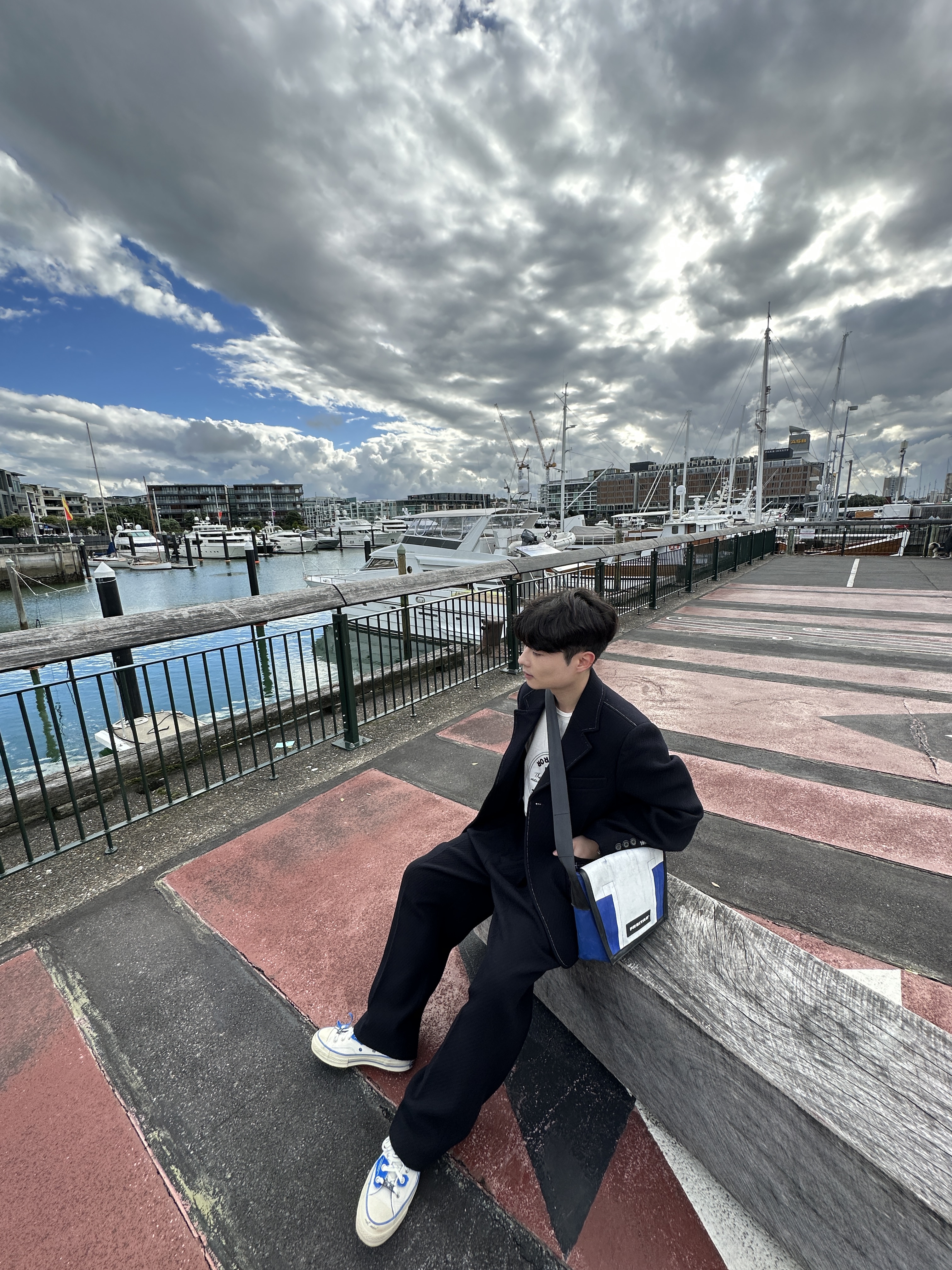 Ader Error Ation Blazer Navy, Ader Error Ation Slacks Navy 착용 스타일 - 4