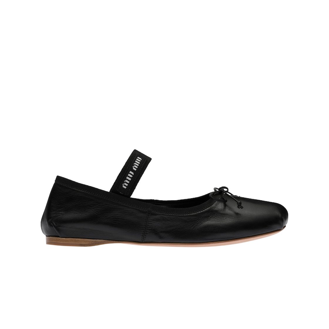 (W) 미우 미우 레더 발레리나 블랙((W) Miu Miu Leather Ballerinas Black)