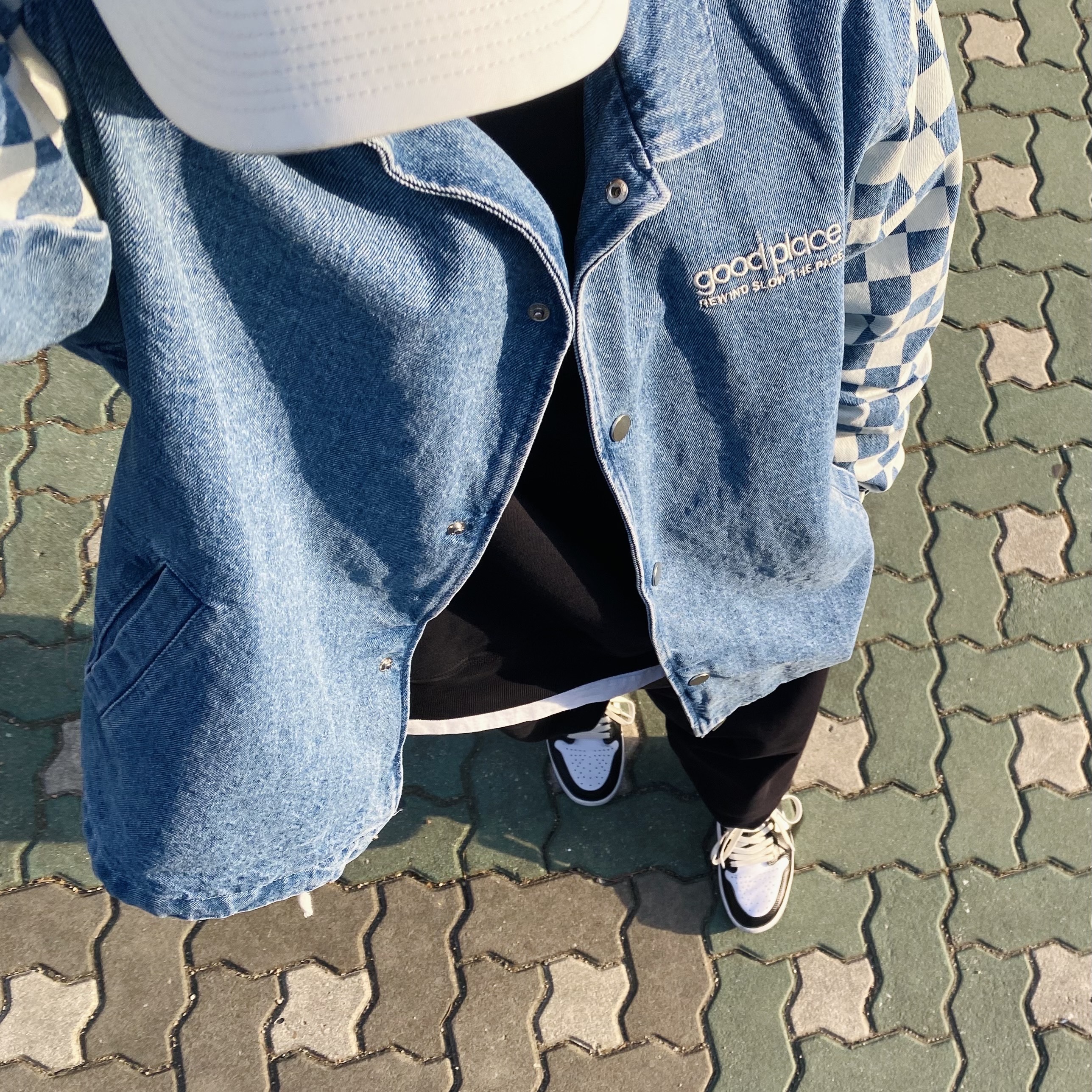 Jordan 1 Retro Low OG Black and Dark Powder Blue, Nike x Stussy NRG Washed Fleece Pants Black (DO5296-010) 착용 스타일