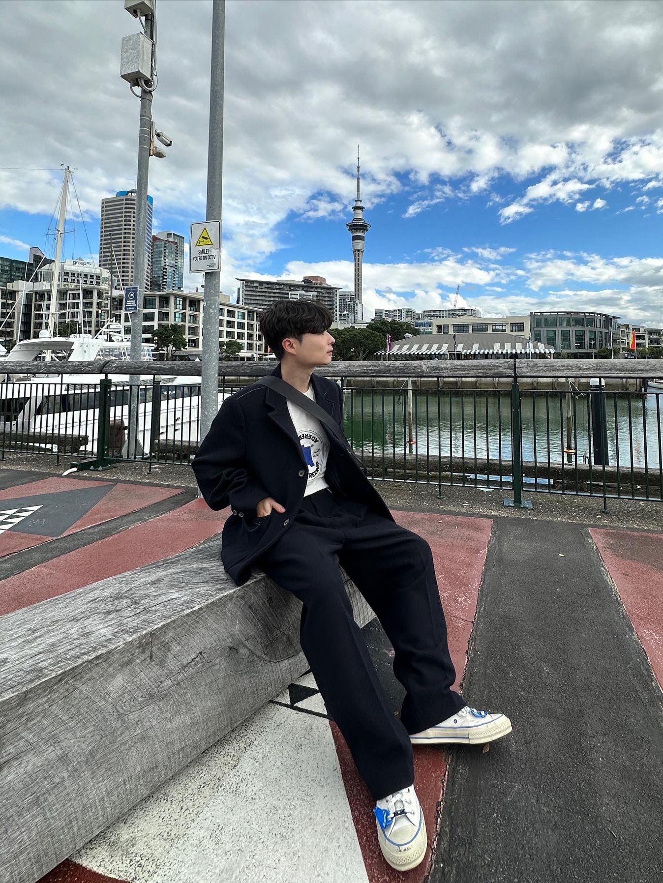 Ader Error Ation Blazer Navy, Ader Error Ation Slacks Navy 착용 스타일 - 2