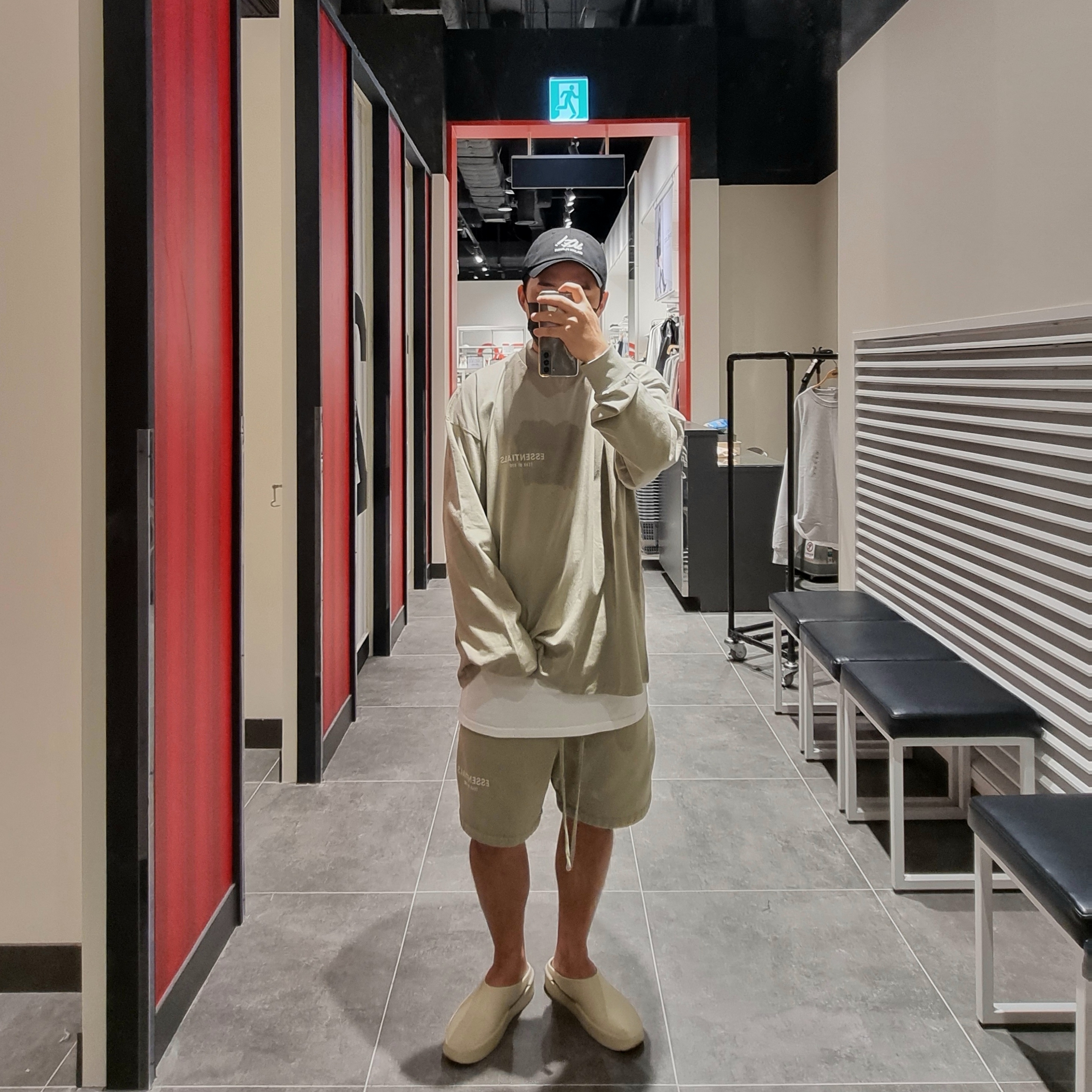 Fear of God The California Oat, Essentials Long Sleeve T-Shirt Seafoam - 22SS 착용 스타일