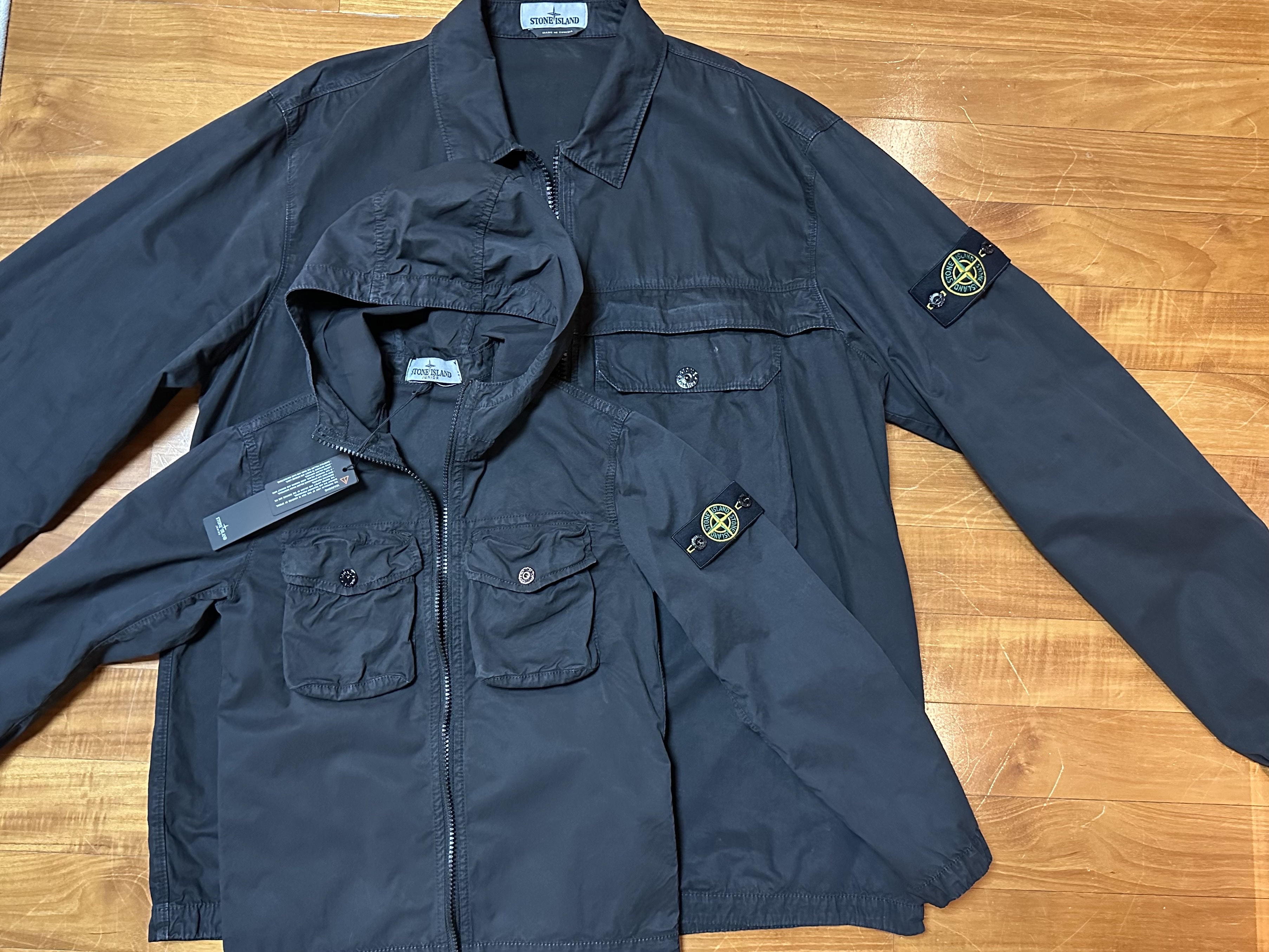 (Kids) Stone Island 10102 Garment Dyed Cotton Canvas Hooded Overshirt Black - 22FW, Stone Island 107WN T.CO+OLD Overshirt Black - 20FW 착용 스타일 - 2
