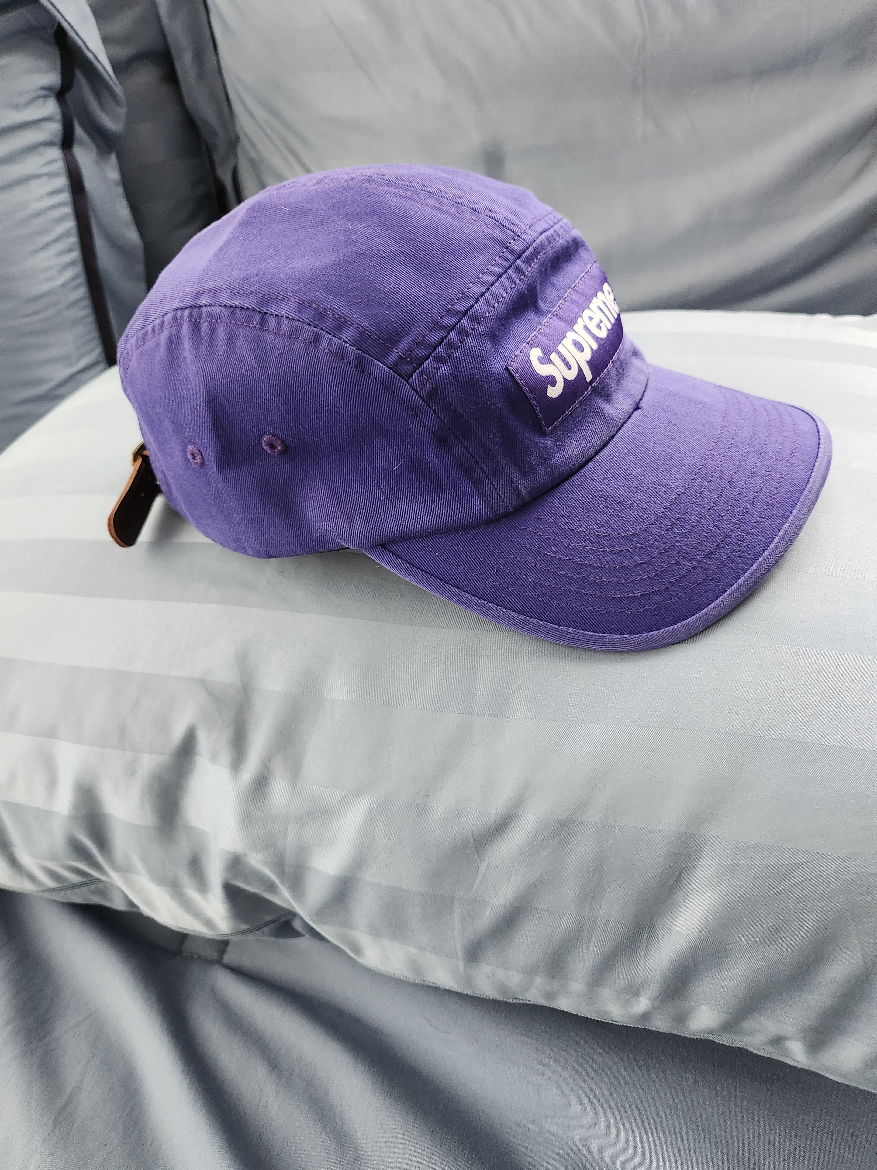 Supreme Washed Chino Twill Camp Cap Purple - 23SS 착용 스타일