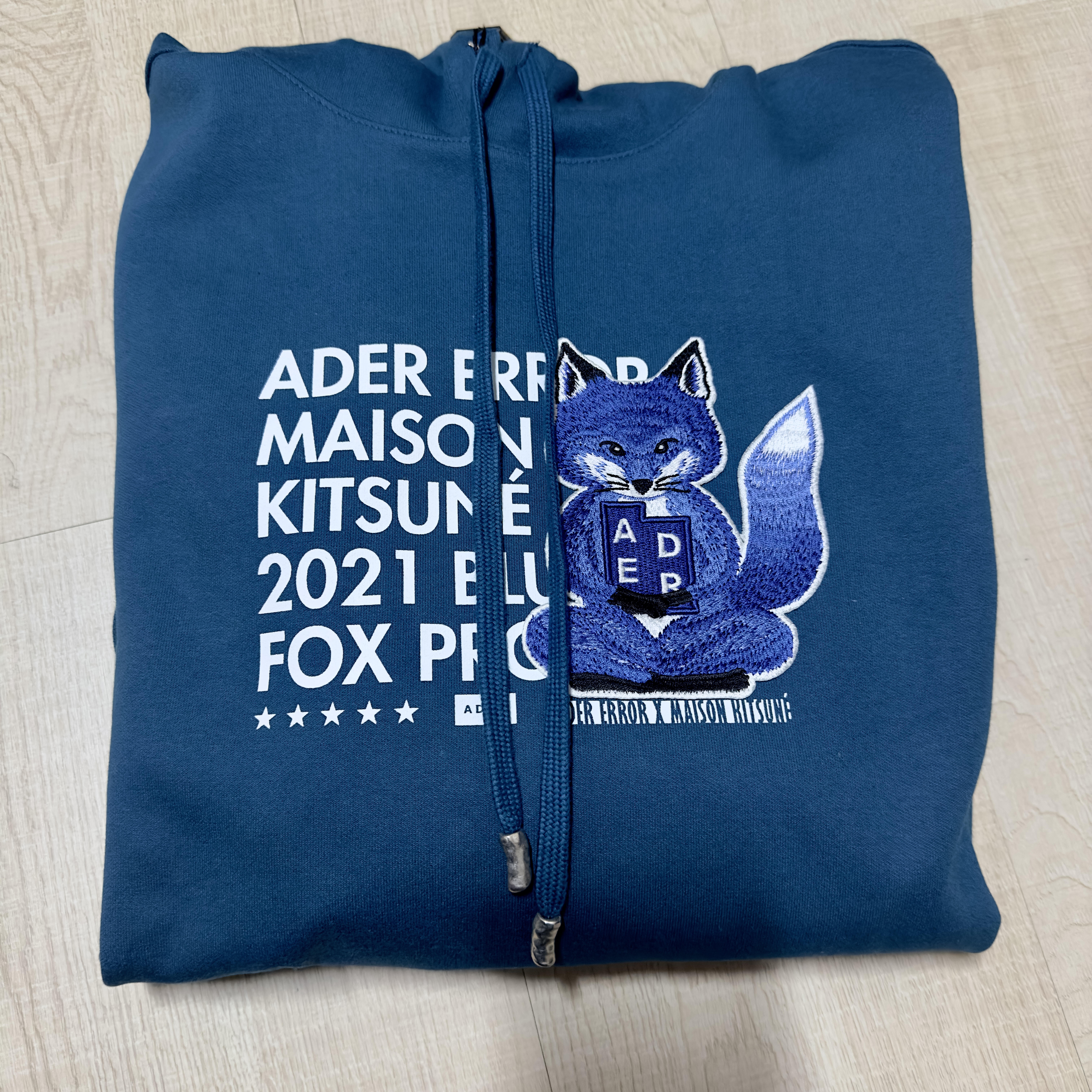 Maison Kitsune x Ader Error Meditation Fox Hoodie Turquoise 착용 스타일