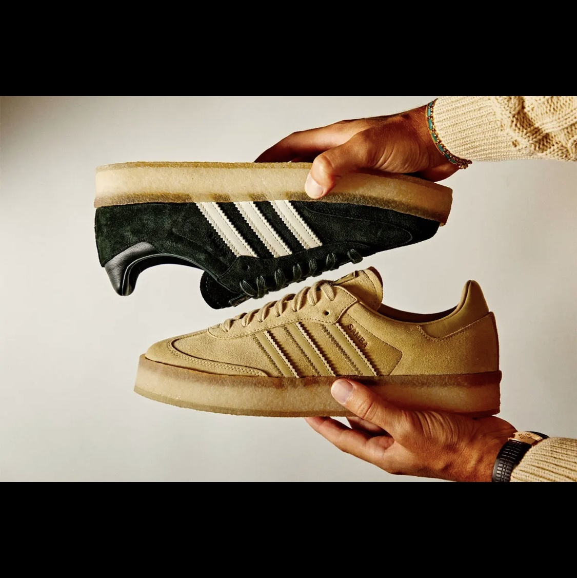 Adidas x Clarks x Ronnie Fieg 8th Street Samba Chalk White Green, Adidas x Clarks x Ronnie Fieg 8th Street Samba Savannah 착용 스타일 - 4