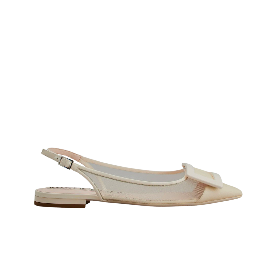 (W) Roger Vivier Gommettine Net Lacquered Buckle Slingback Ballerinas Fabric Off White