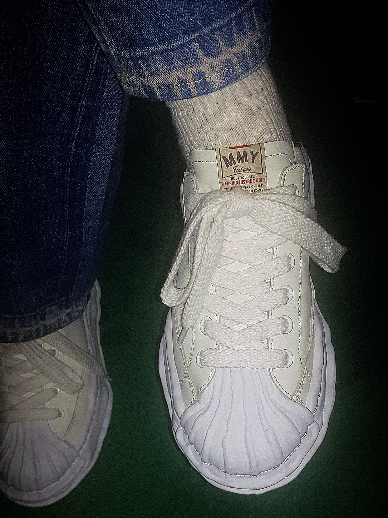Maison Mihara Yasuhiro Blakey OG Sole Leather Low-top Sneakers White, Our Legacy Third Cut Digital Dual Denim 착용 스타일