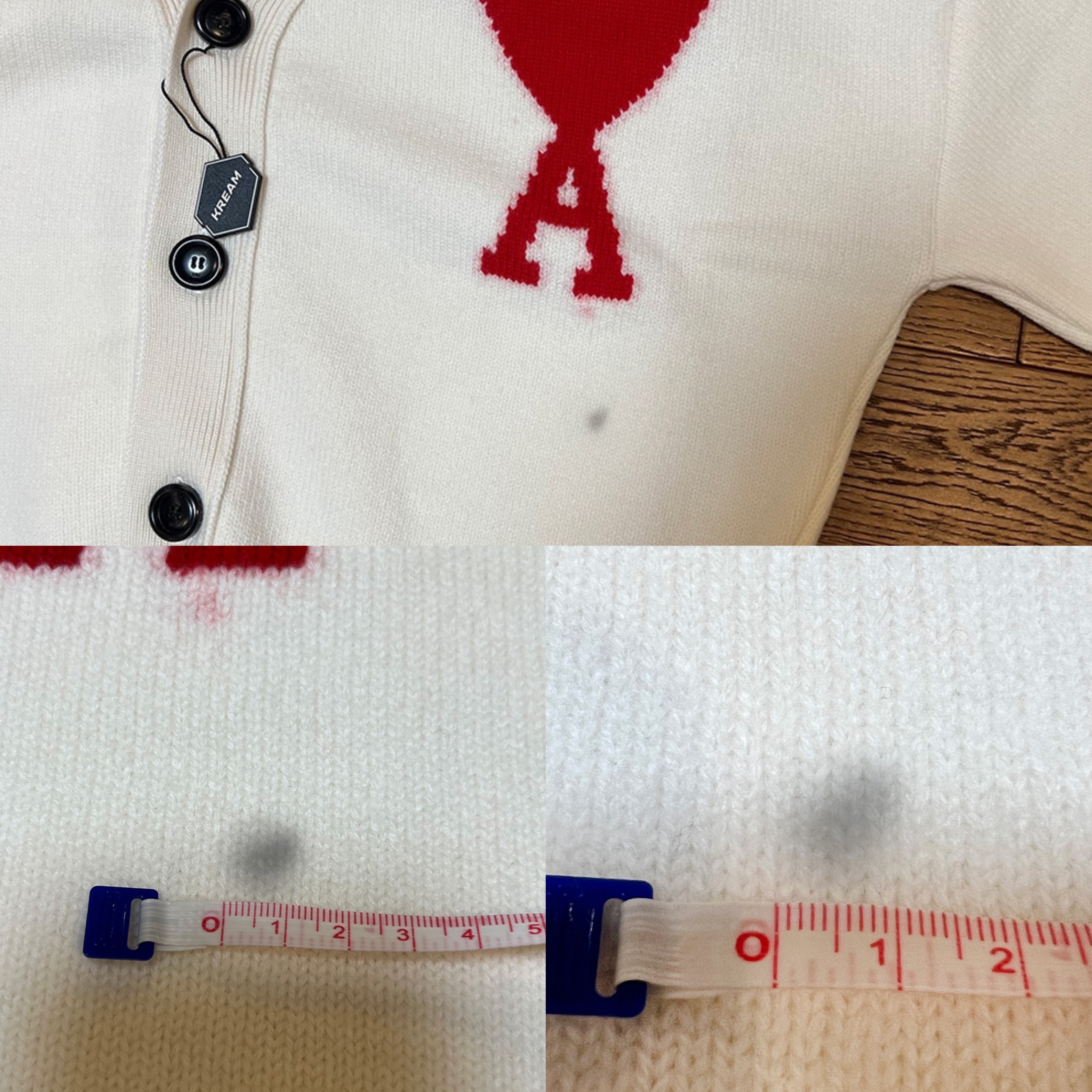 AMI de Coeur Oversize Intarsia Cardigan Off White Red 착용 스타일 - 1