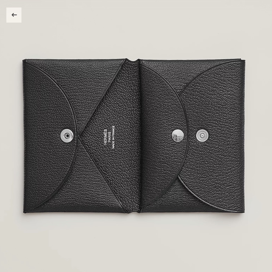 Hermes Calvi Duo Card Holder Mysore Goatskin & Palladium Noir 착용 스타일