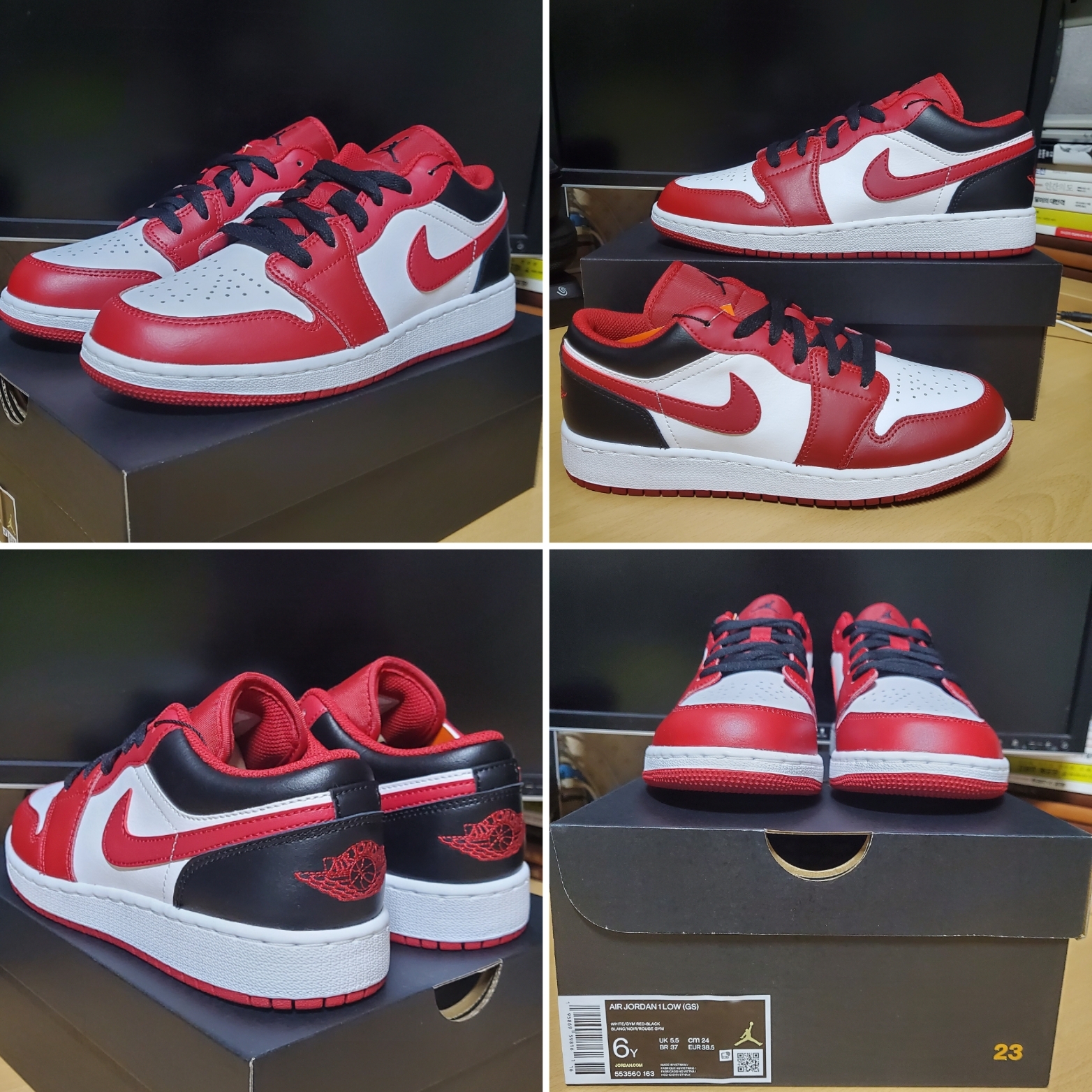 (GS) Jordan 1 Low White Gym Red Black 착용 스타일