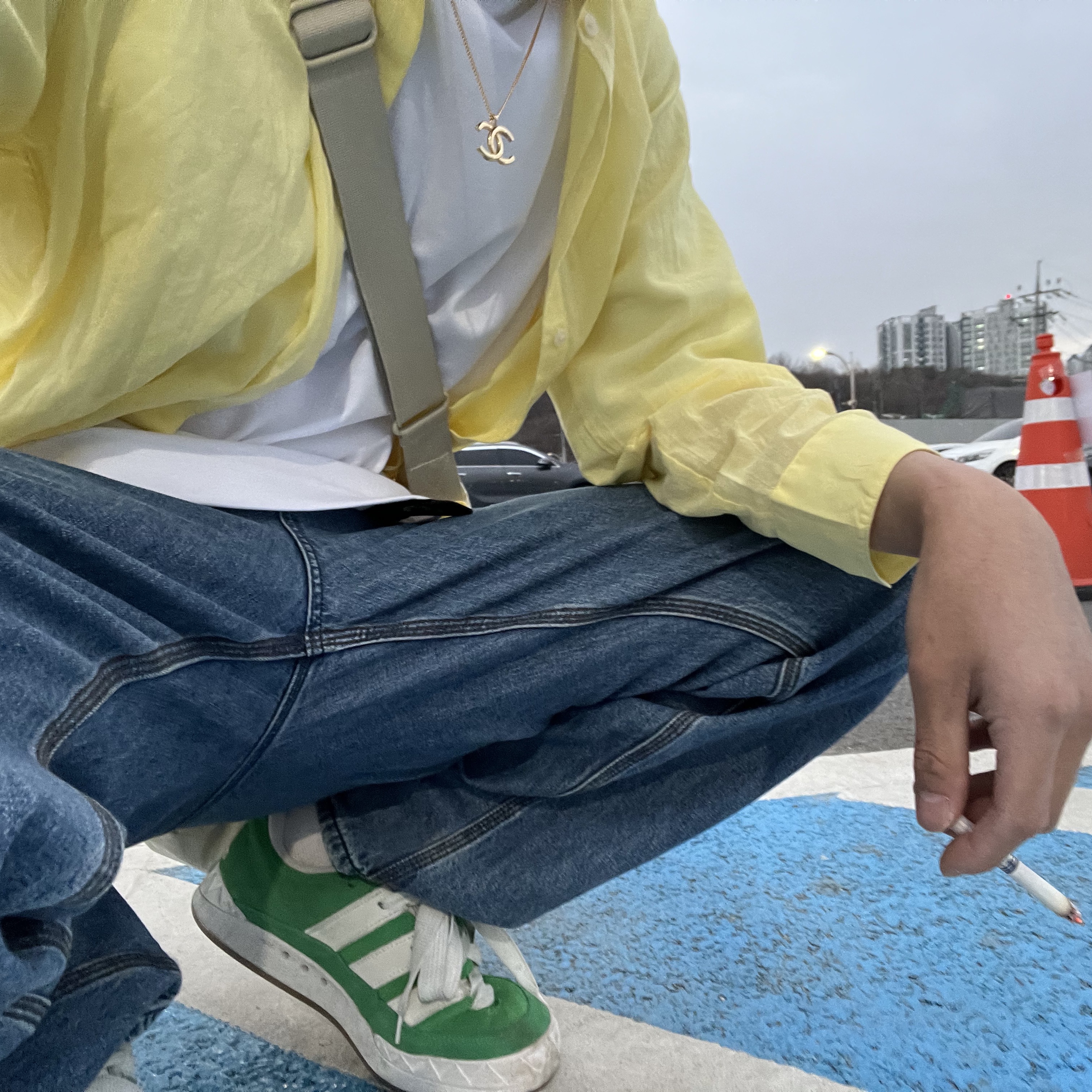 Adidas Adimatic Green 착용 스타일