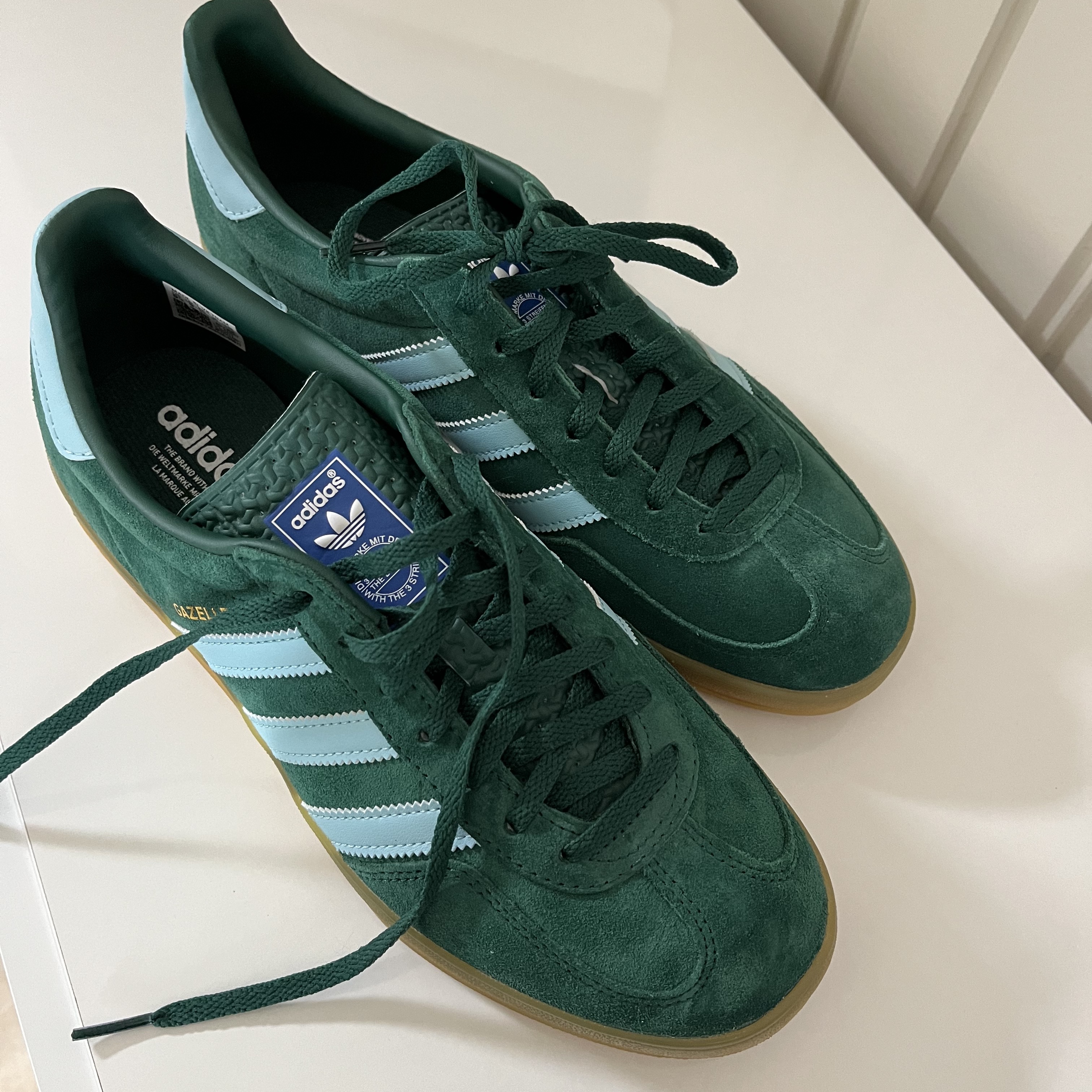 Adidas Gazelle Indoor Collegiate Green Hazy Sky 착용 스타일