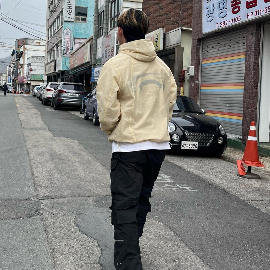 Art Of Field Back Printed Packable Jacket Light Yellow 착용 스타일 - 2