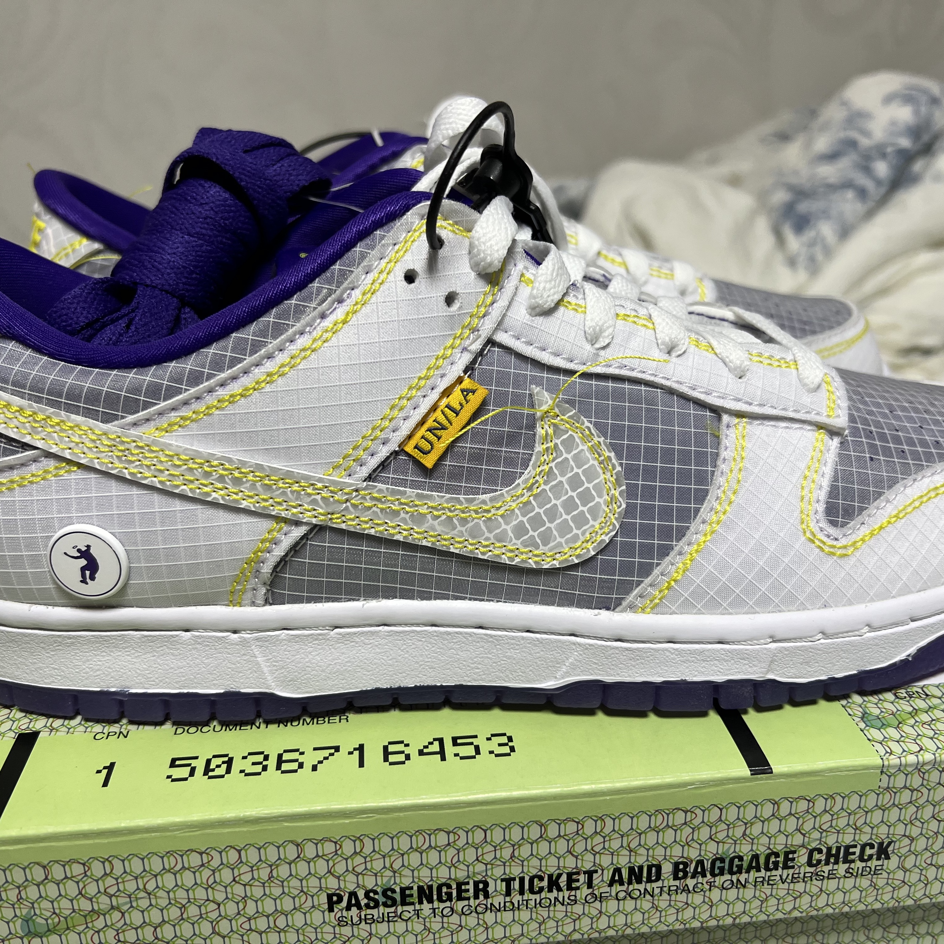 Nike x Union Dunk Low Passport Pack Court Purple White 착용 스타일 - 2