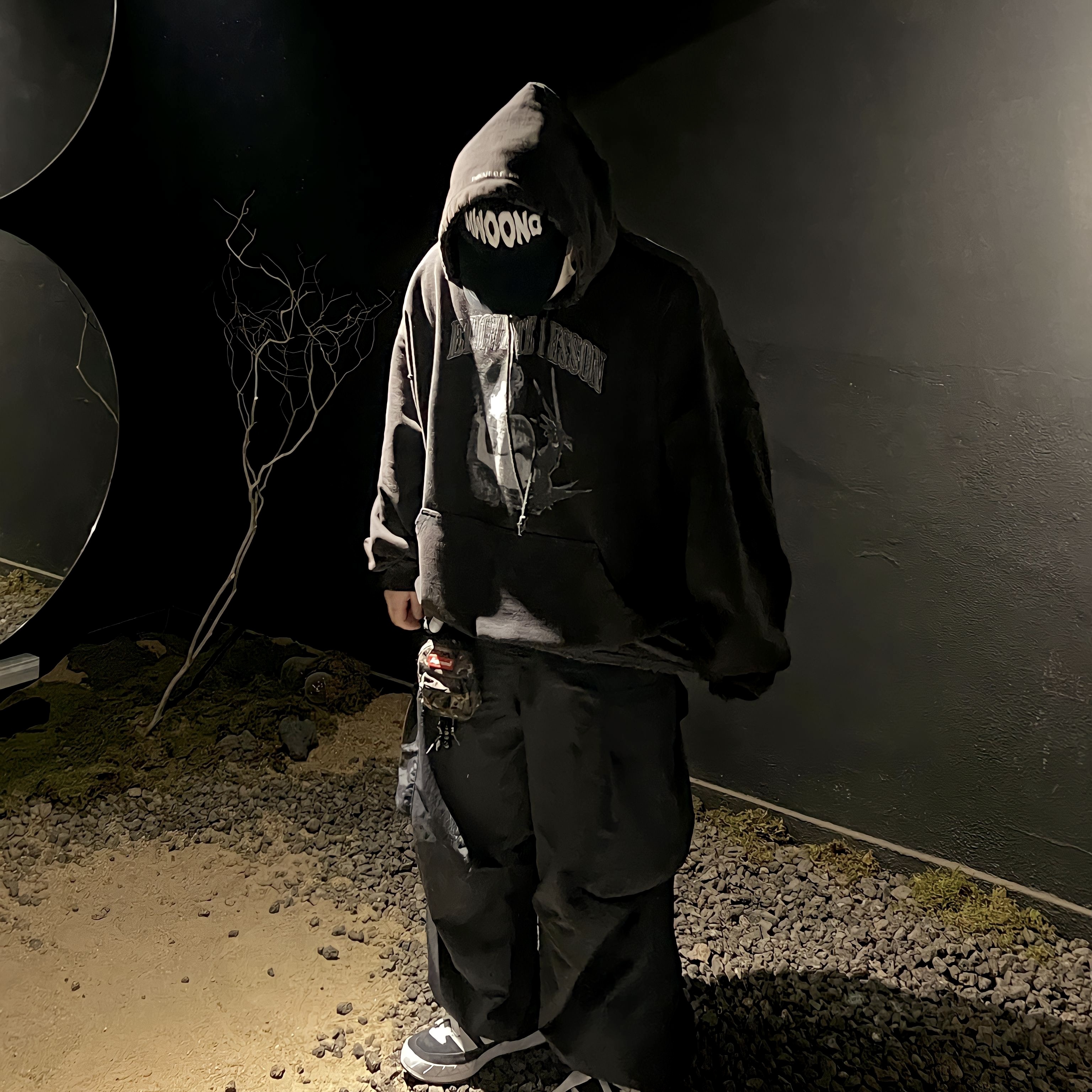 Adidas Adimatic Core Black, Project G/R Etiquette Lesson Vintage Washed Hoodie Black 착용 스타일 - 1