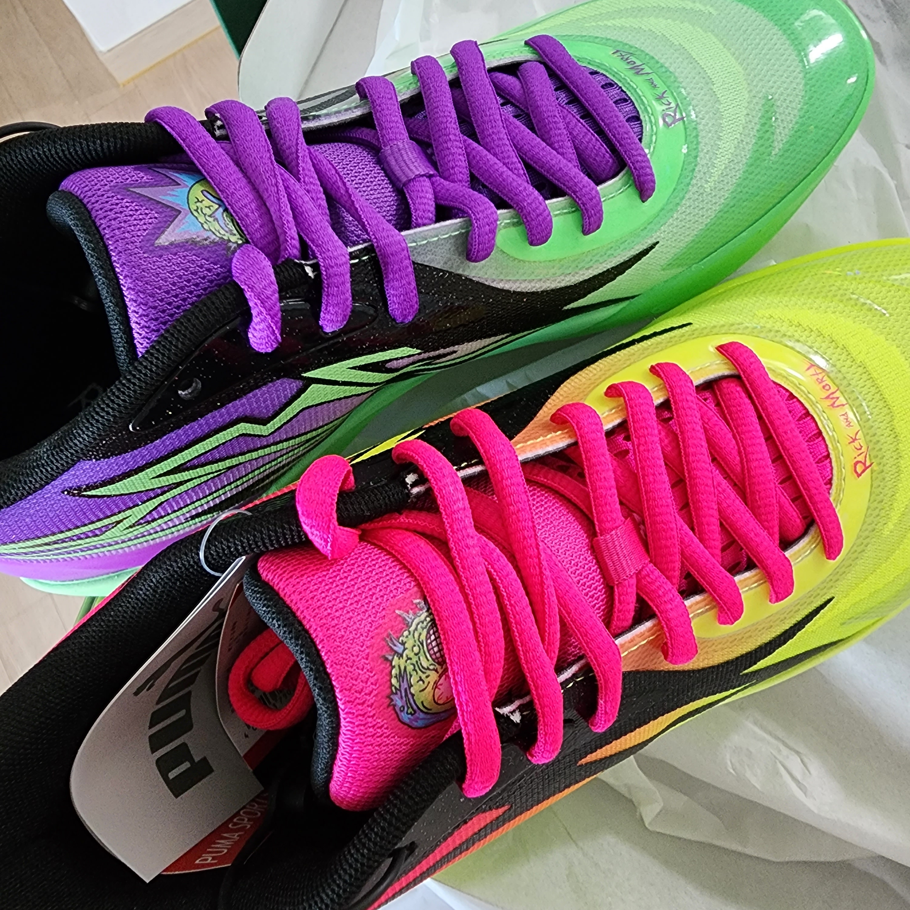 Puma x Rick & Morty MB.02 Lamelo Ball Safety Yellow Elektro Green 착용 스타일