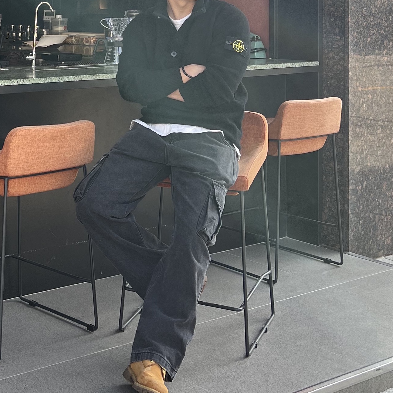Stone Island 540A3 High Neck Half Button Lambswool Knit Black - 22FW, Timberland x Comme des Garcons Shirt x Supreme 6 Inch Boot Wheat - Medium 착용 스타일