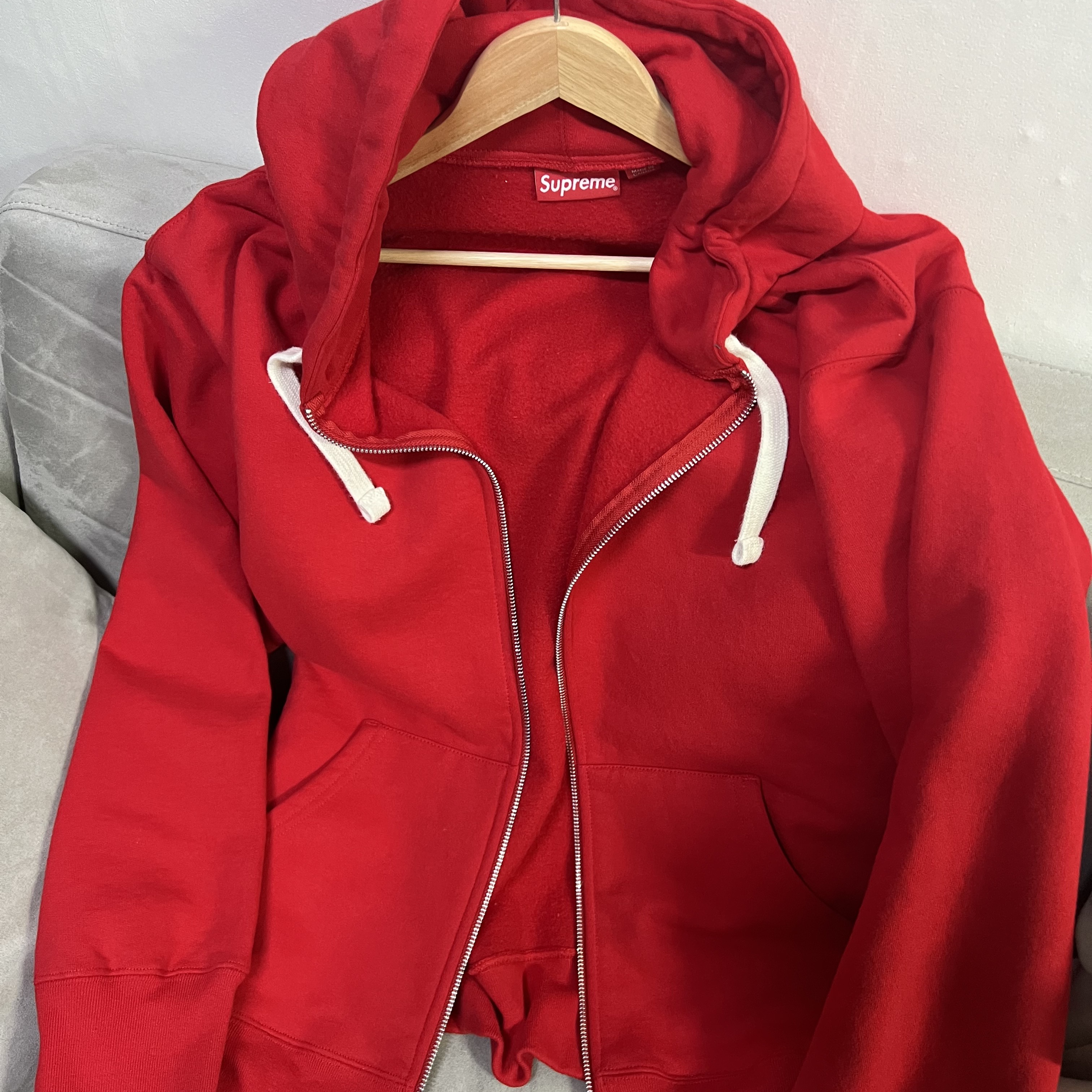 Supreme Small Box Drawcord Zip Up Hooded Sweatshirt Red - 22FW 착용 스타일