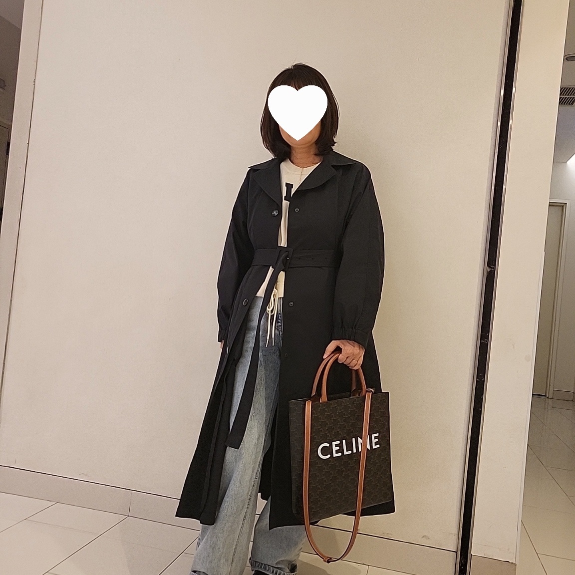 Celine Small Cabas Vertical in Triomphe Canvas Calfskin Tan 착용 스타일