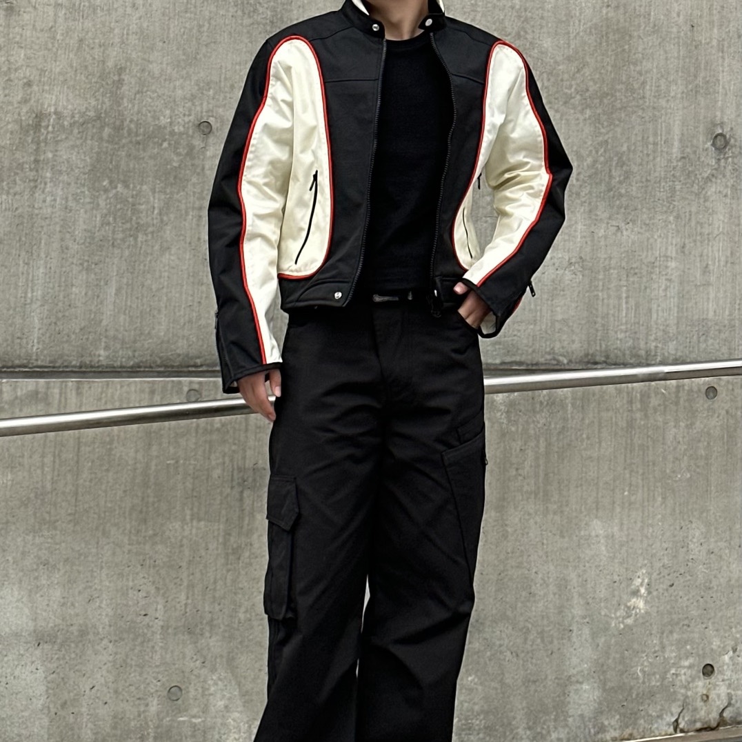 Diesel J-Blink Biker Jacket in Colour-Block Nylon Black White 착용 스타일 - 3
