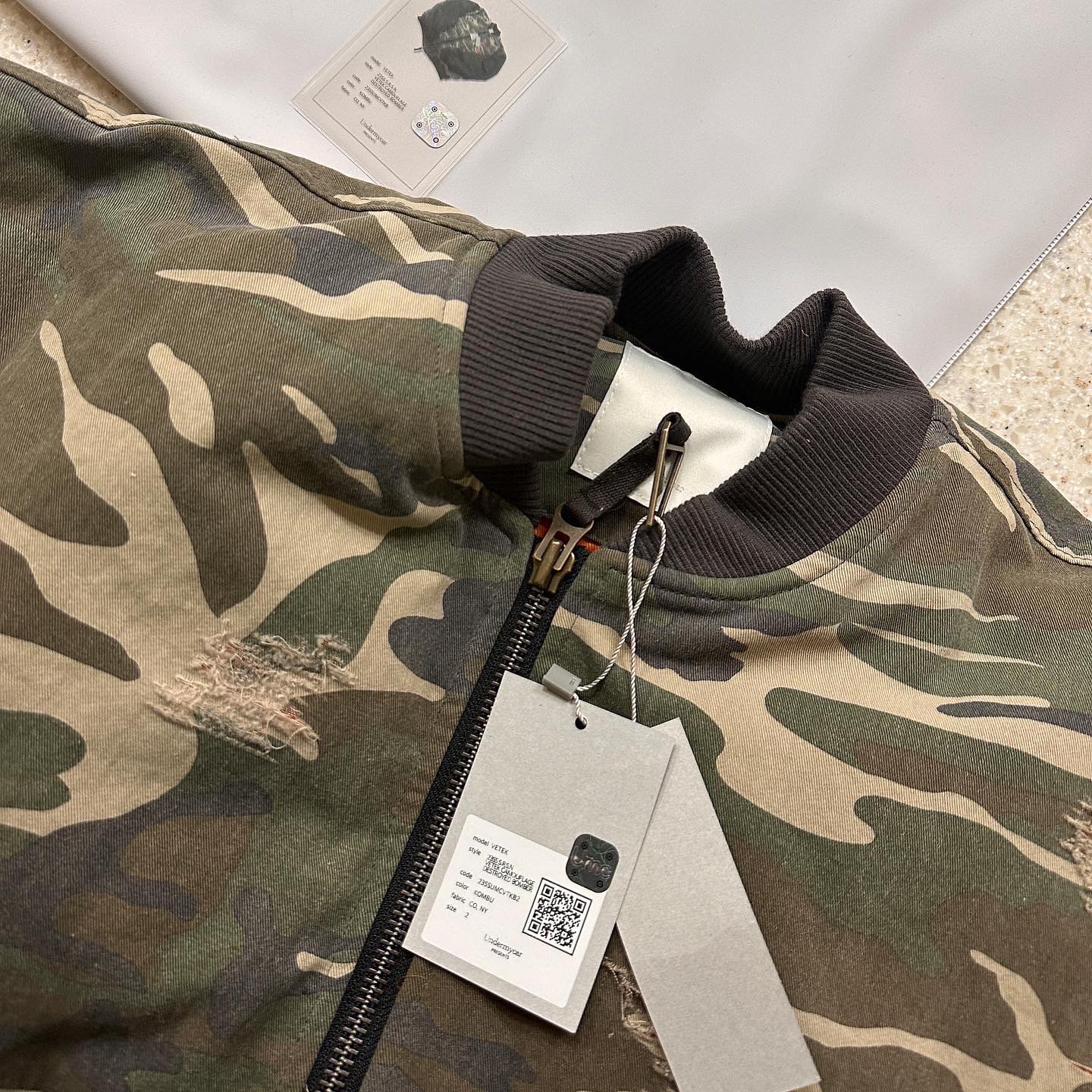 Rick Owens Geobasket Full Grain Calf Leather Strobe Sneakers Black Milk White, Undermycar Vetek Camouflage Destroyed Bomber Kombu - 23SS 착용 스타일 - 2