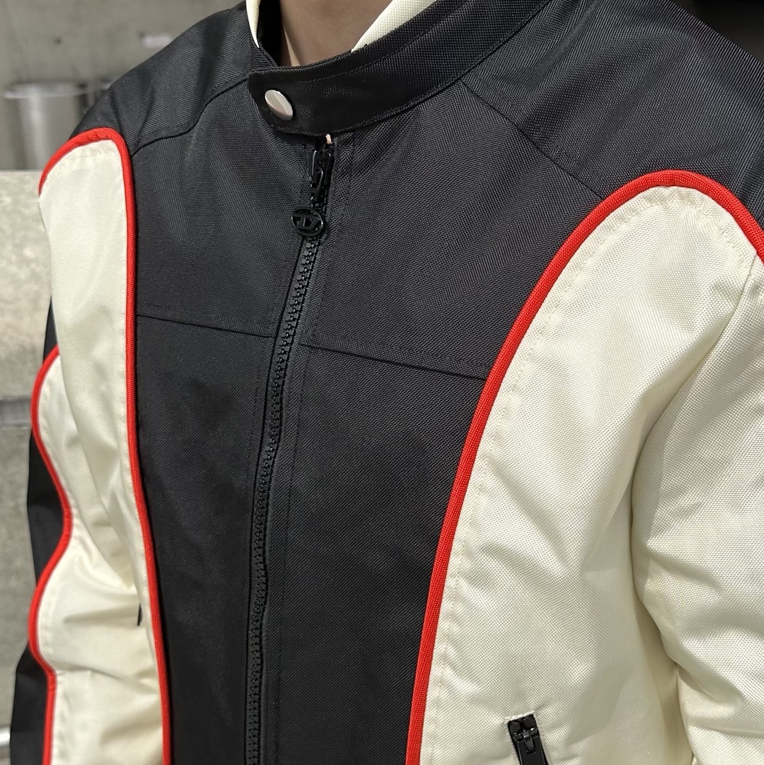 Diesel J-Blink Biker Jacket in Colour-Block Nylon Black White 착용 스타일 - 4