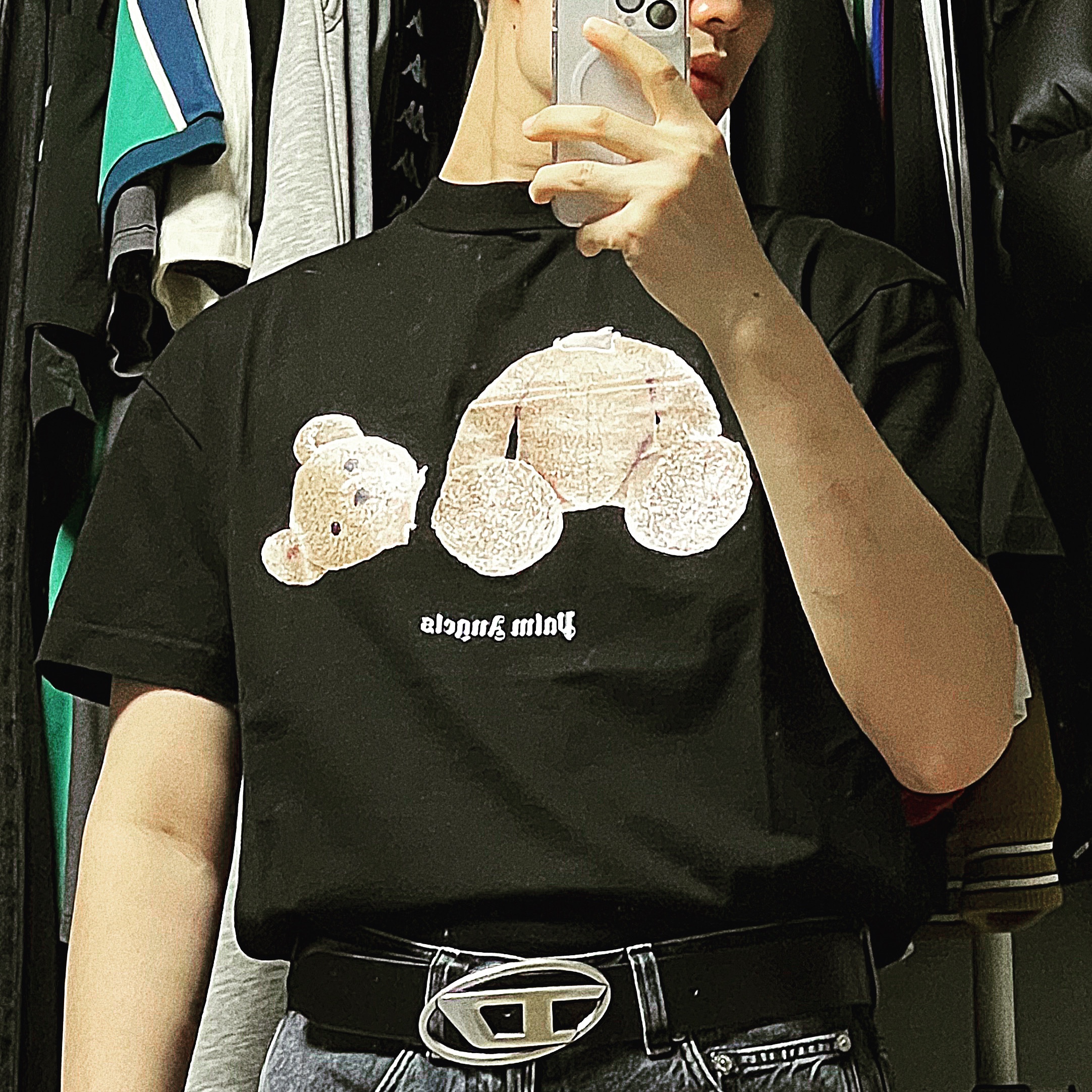 Diesel B-1DR Leather Belt with D Buckle Black 착용 스타일