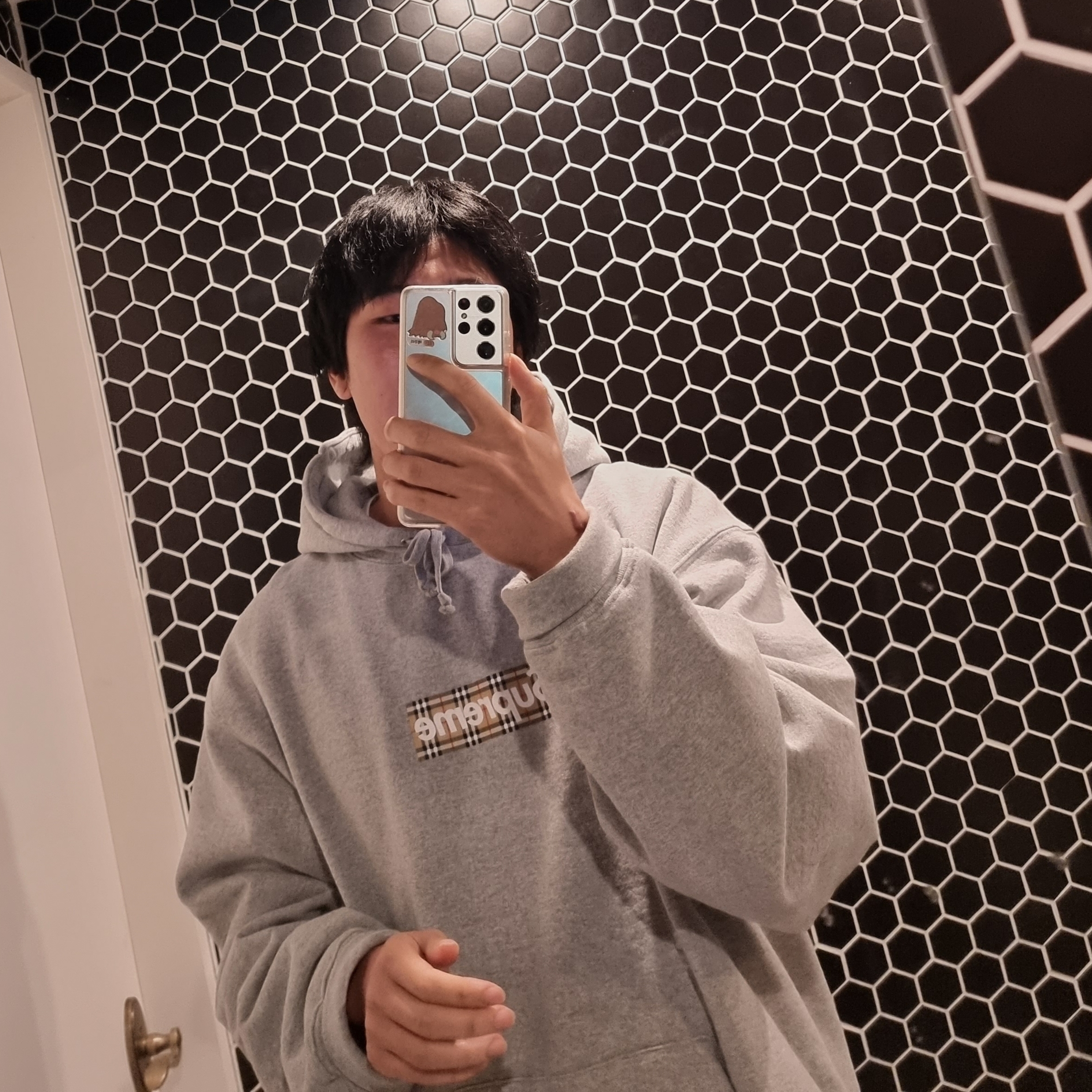 Supreme x Burberry Box Logo Hooded Sweatshirt Heather Grey - 22SS 착용 스타일