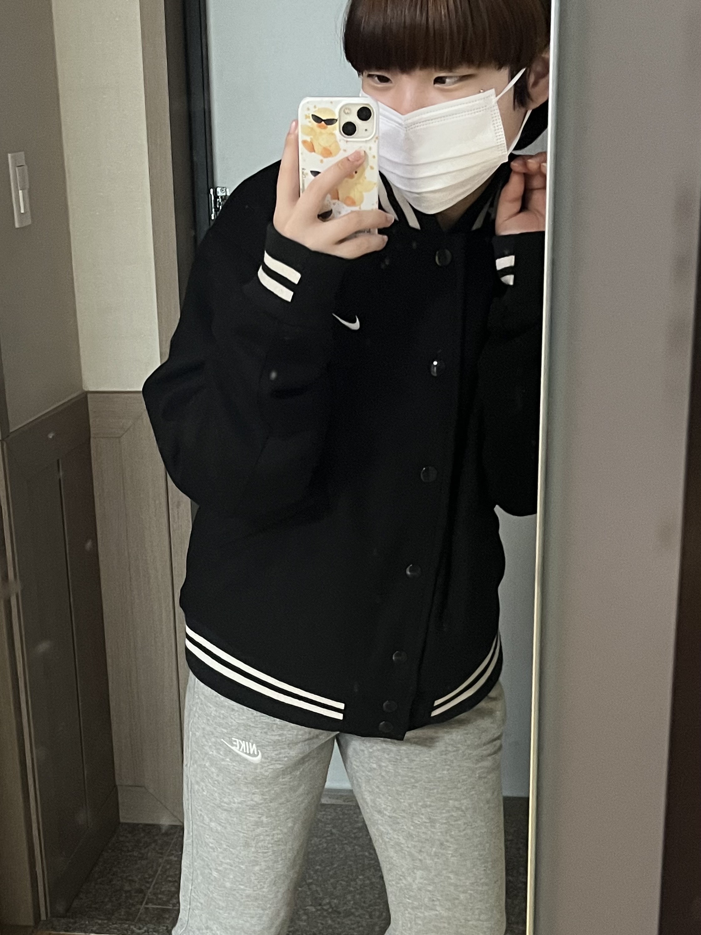 Nike NSW Authentics Varsity Jacket Black - Asia 착용 스타일