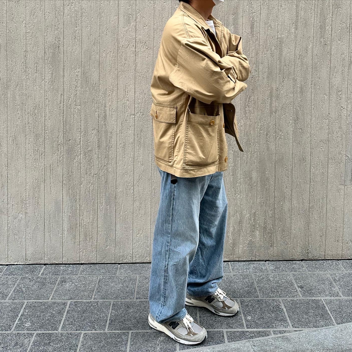 New Balance x JJJJound 991 Made in UK Grey, Comoli 5P Denim Pants Bleach - 23SS 착용 스타일